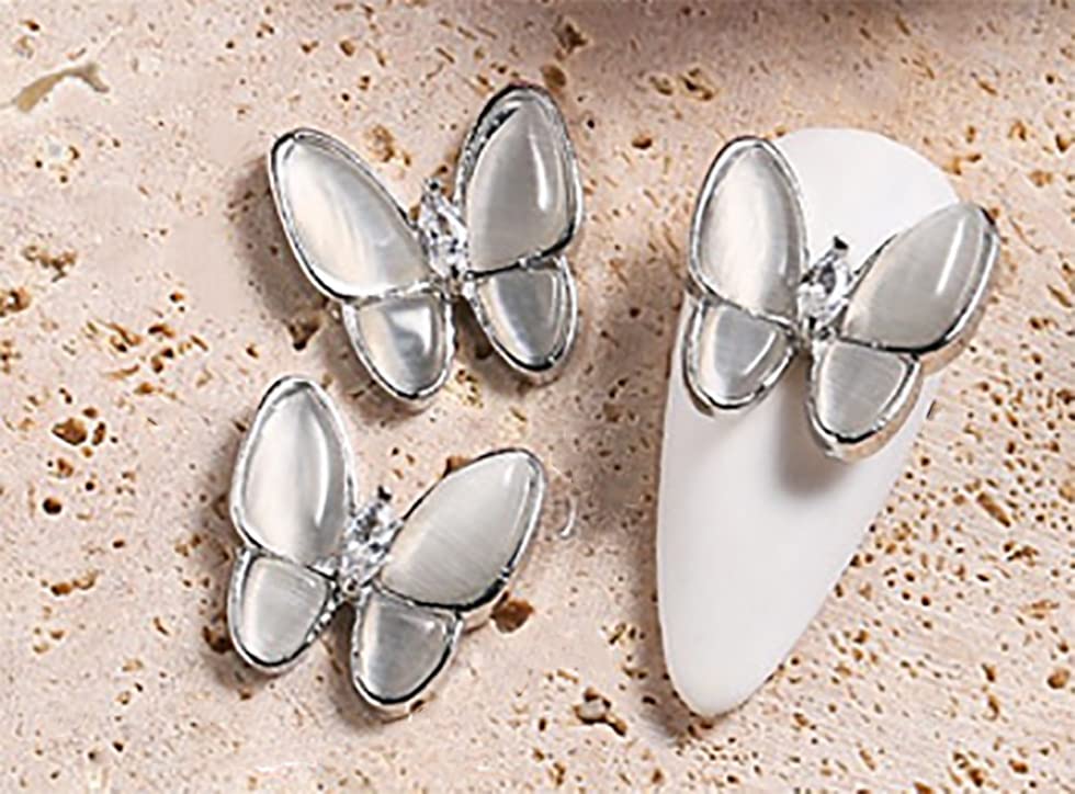 3D Butterfly Nail Rhinestones - 20 Pack Silver Nail Art Gems for DIY Beauty Design