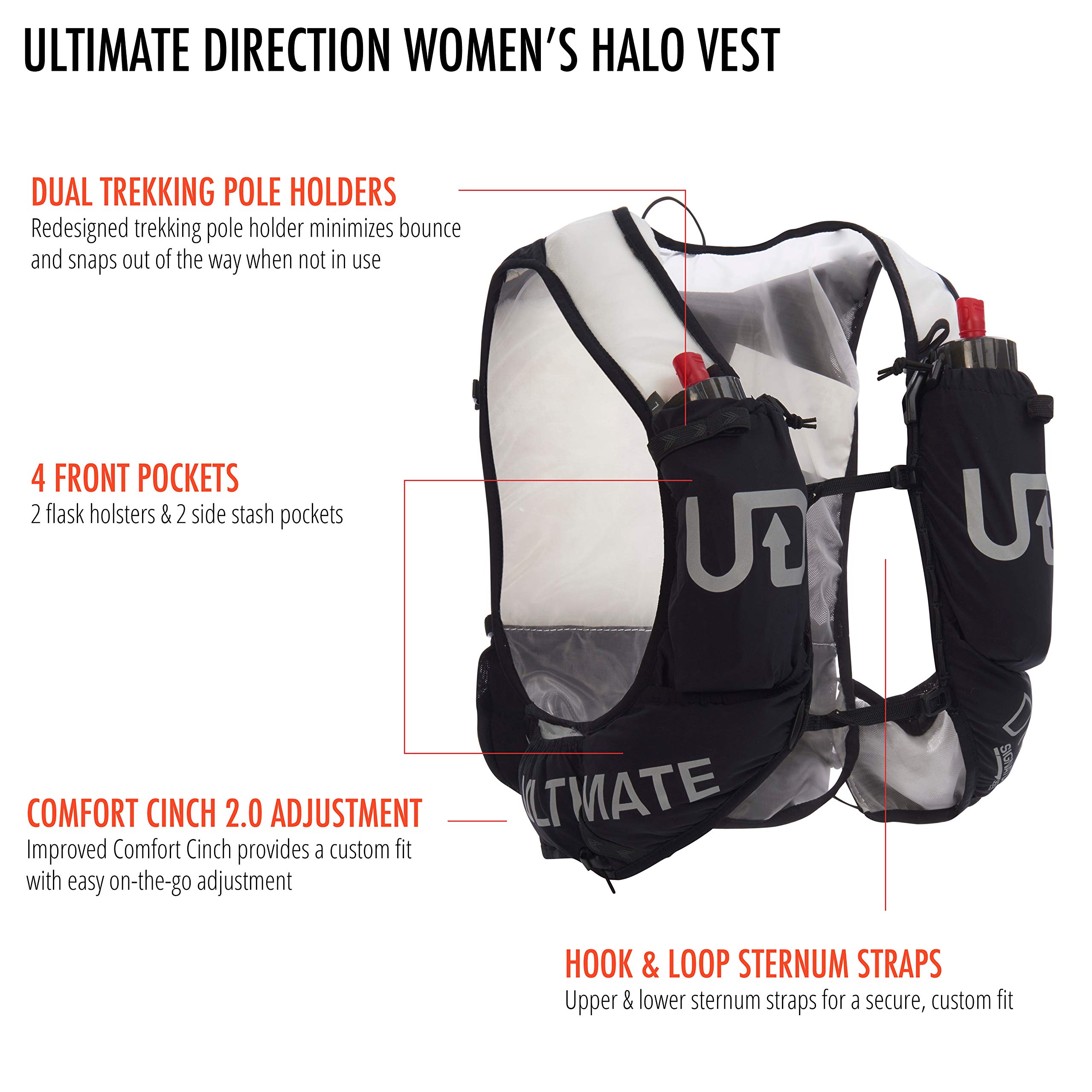 Ultimate Direction Women's Halo Ultra Running Vest Hydration Pack - Large Size, Black - Perfect for Trail Running, Hiking & Outdoor Adventures