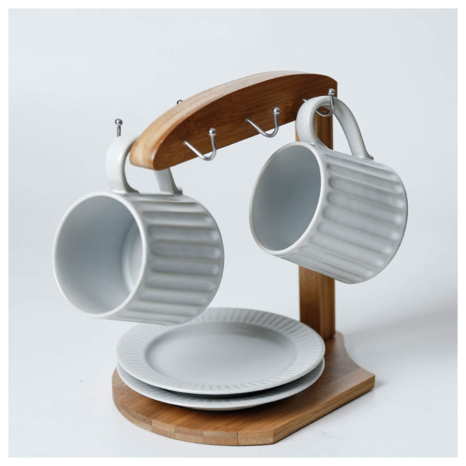Luxury French Retro Striped Thick Ceramic Coffee Mug Set - 2 Piece White Hanging Ear Cups for Afternoon Tea, Dessert & Romantic Coffee Moments - Perfect for Home, Office & Gifting