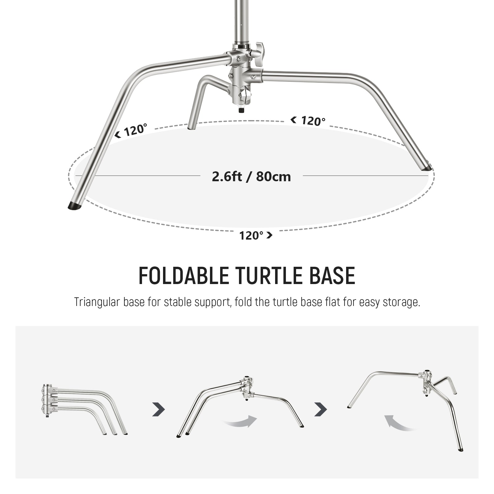 Professional NEEWER Pro 330cm Stainless Steel C Stand with Boom Arm - Heavy Duty Photography & Video Lighting Equipment for Studio, YouTube, Film Production
