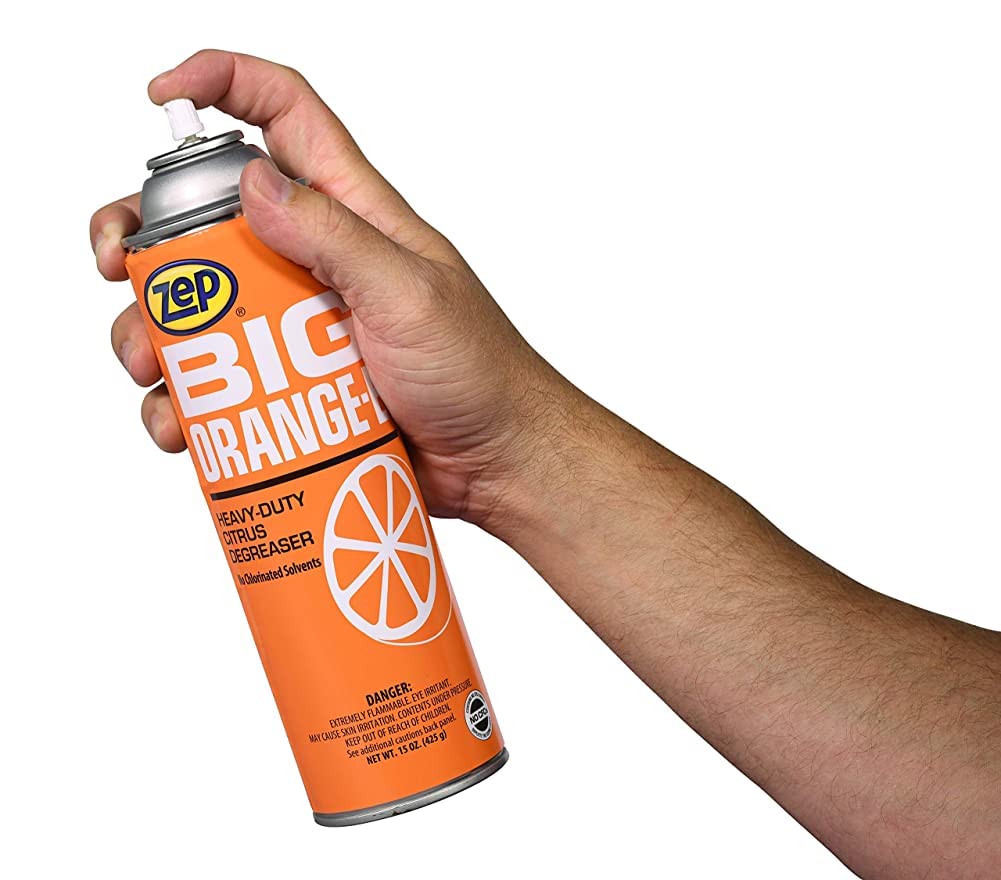 Zep Big Orange-E Heavy-Duty Citrus Degreaser Aerosol - 15 oz (Pack of 12) | Industrial Strength Cleaner with Natural Solvents | Removes Grease, Oil, Tar & Tough Stains | Ideal for Garage, Workshop & Commercial Kitchens