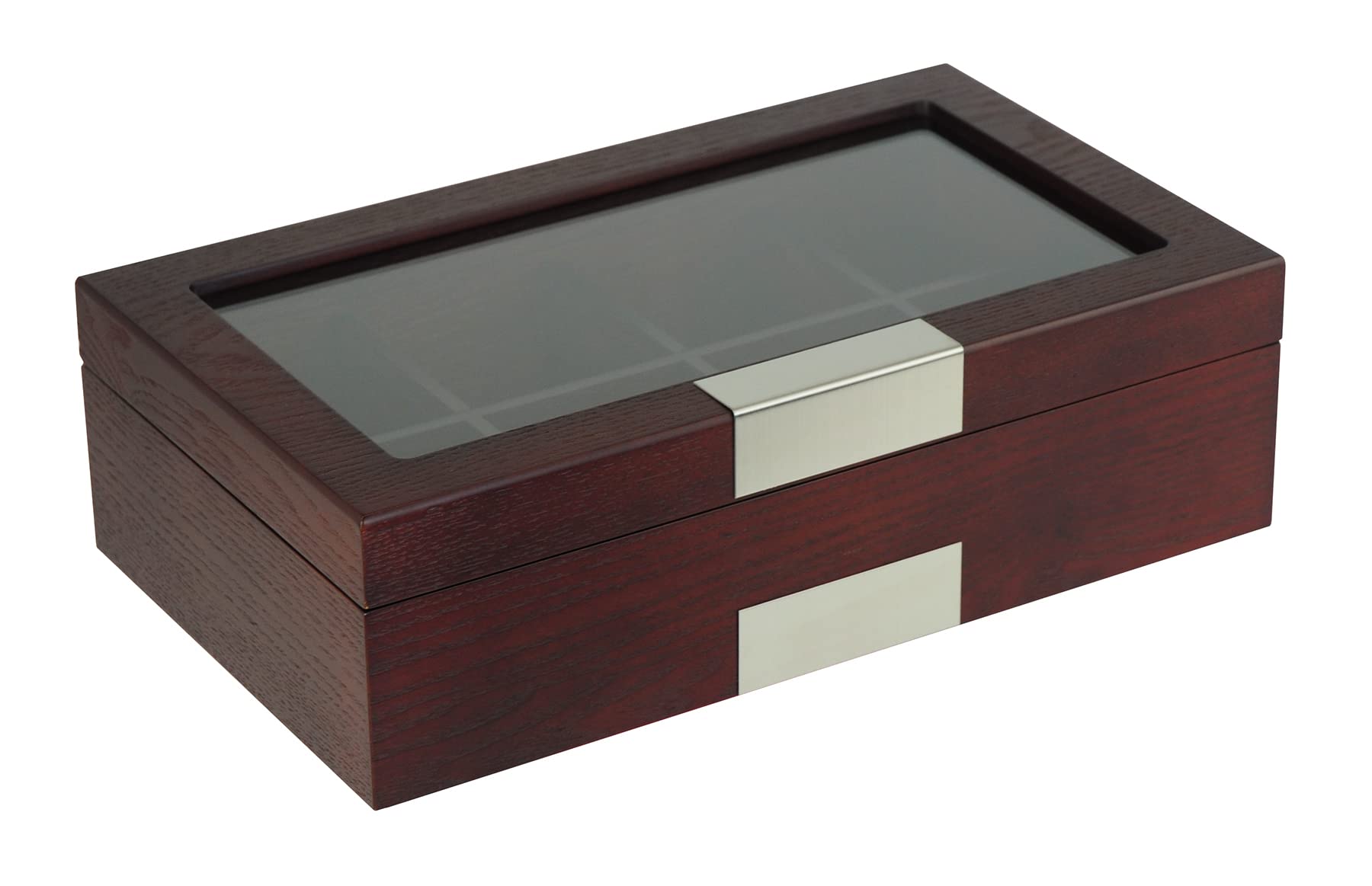 8-Compartment Cherry Wood Tea Storage Box - Organizer Chest for Gourmet Tea & Coffee with Glass Display Lid - Perfect for Kitchen Countertop, Pantry, or Tea Room Decor