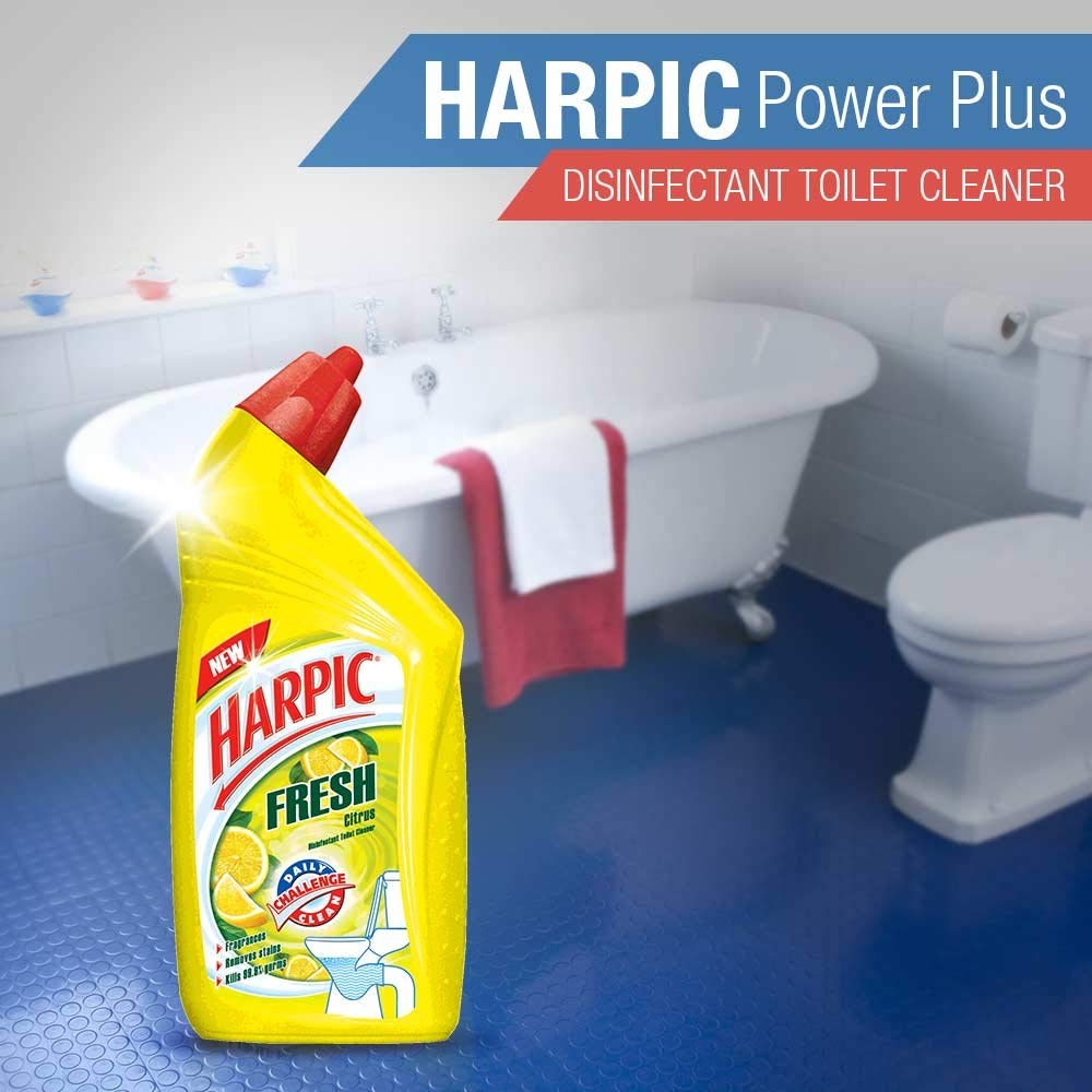 Harpic Fresh Citrus Disinfectant Toilet Cleaner Liquid - 500ml | Kills 99.9% Germs & Bacteria | Bathroom, Toilet & Sink Cleaning | Fresh Citrus Scent