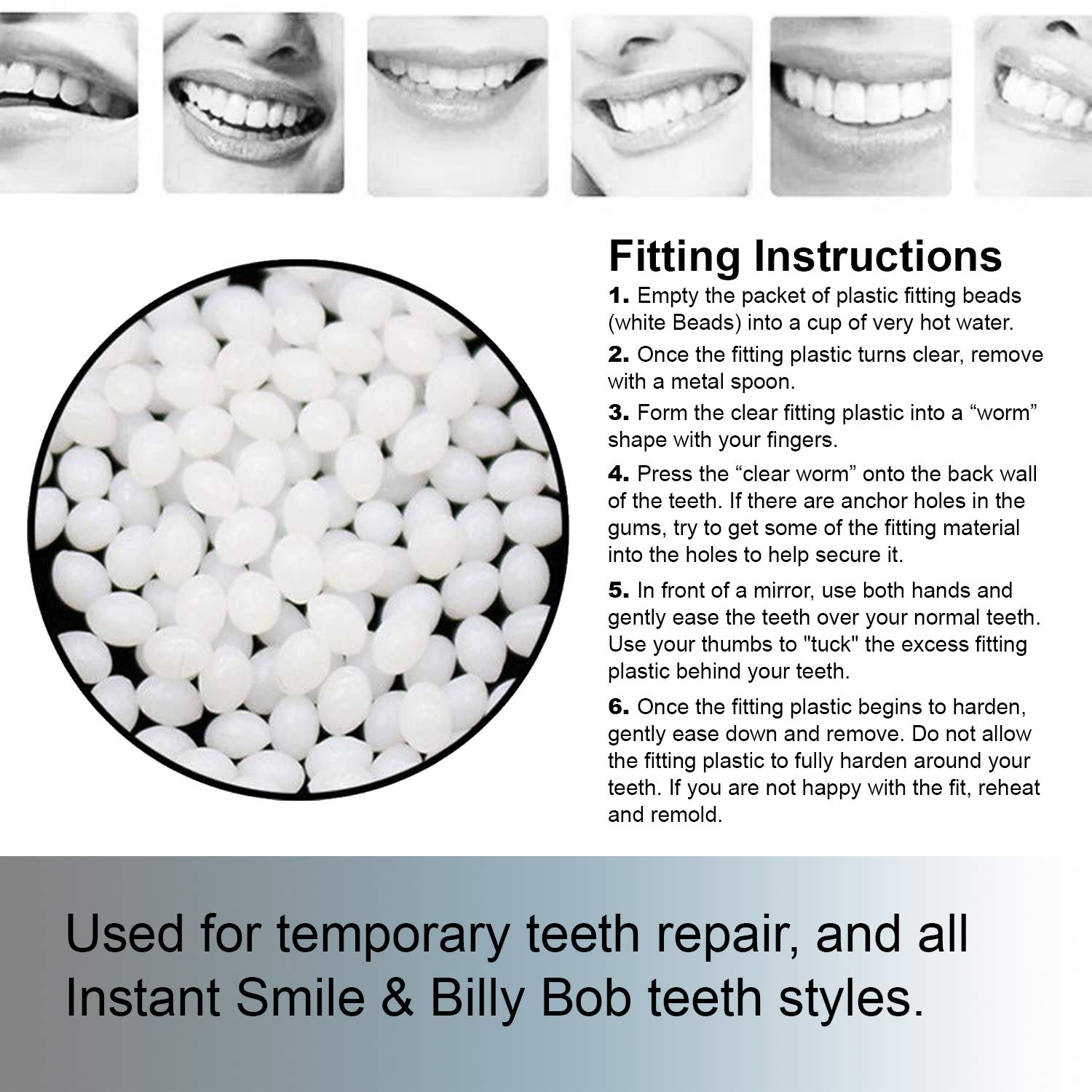 8 Packs Instant Smile Billy Bob Teeth Replacement Thermal Adhesive Beads - Secure Denture Fit for Comfort & Confidence | Perfect for Denture Wearers, Cosplay & Costume Use