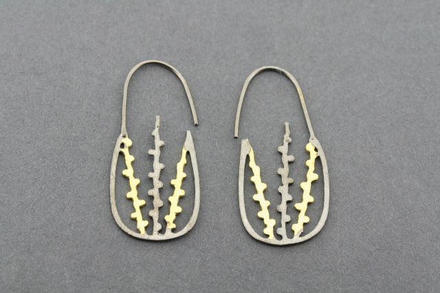 Oxidized Sterling Silver & Gold Plated Cactus Basket Hoop Earrings - Boho Chic Jewelry for Women, Perfect for Festivals & Everyday Wear
