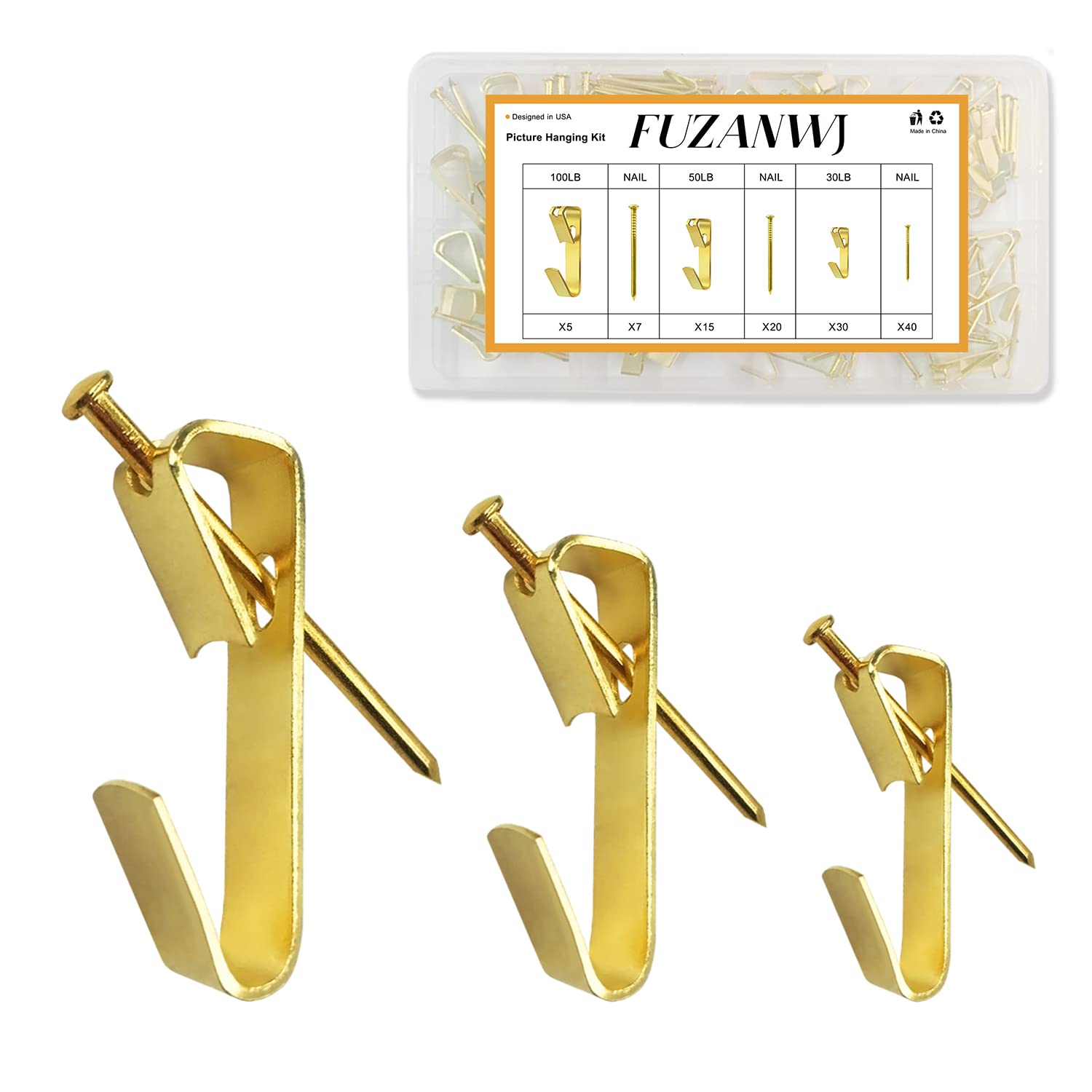 50pcs Heavy Duty Picture Hangers Kit - 30-100lbs Wall Hooks with Nails for Wooden & Drywall - Professional Plaster Picture Hanging Set for Photos, Mirrors & Artwork - Perfect for Home, Office & Gallery Decor
