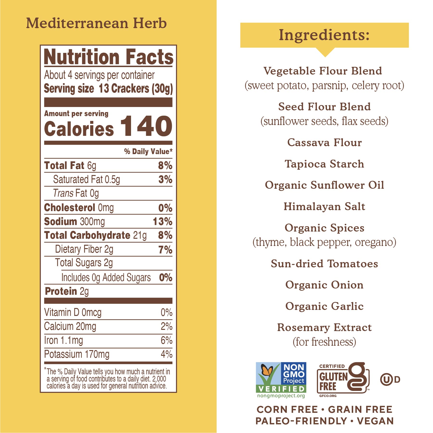 Simple Mills Veggie Pita Crackers, Mediterranean Herb - Gluten Free, Vegan, Paleo Friendly Healthy Snacks, 4.25oz (Pack of 1) | Perfect for Lunchboxes, Parties & On-the-Go Snacking