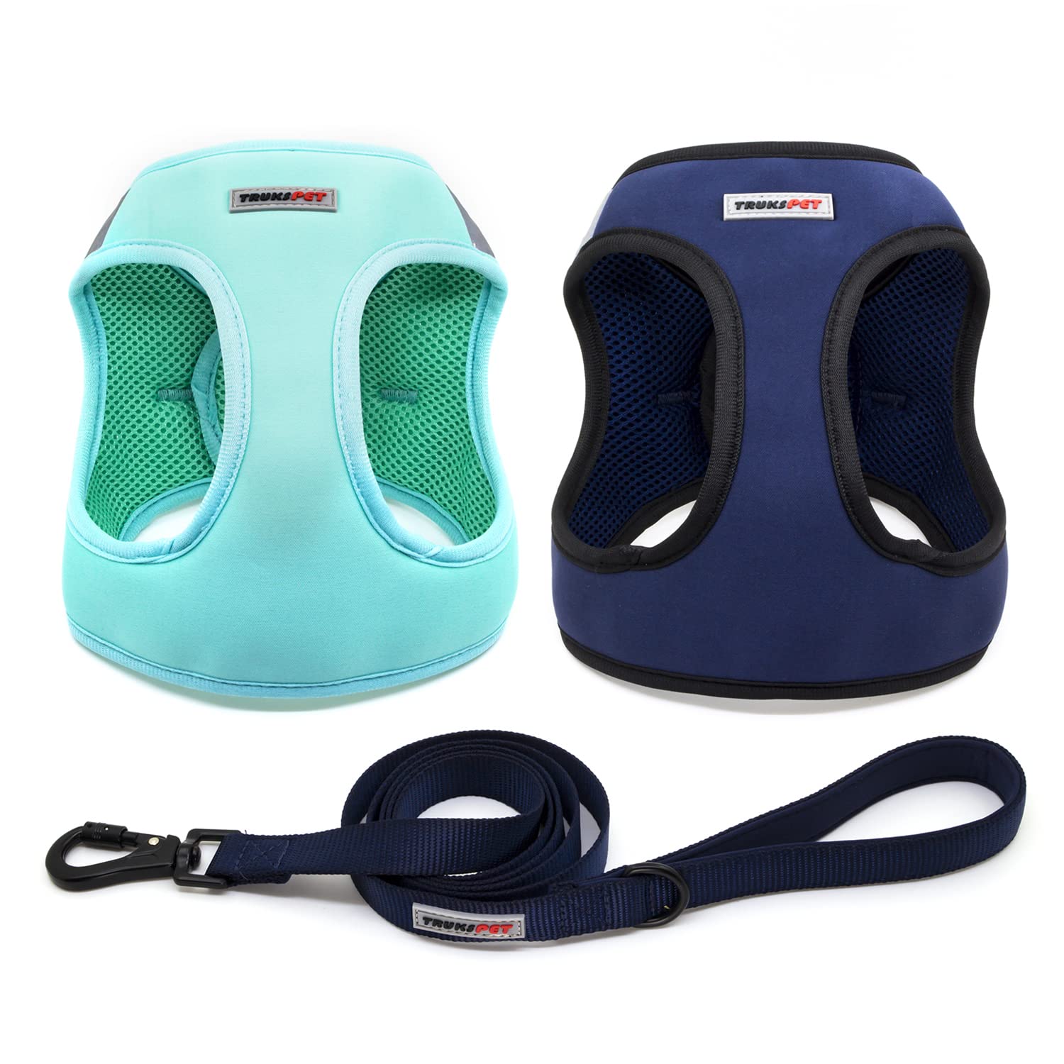 **Reflective Dog Harness and Leash Set - Soft Padded Vest with Velcro & Safety Lock - Adjustable for Small & Medium Dogs - Walking, Running, Hiking (Size: S, Colors: Navy/Bermuda/Navy Leash)**