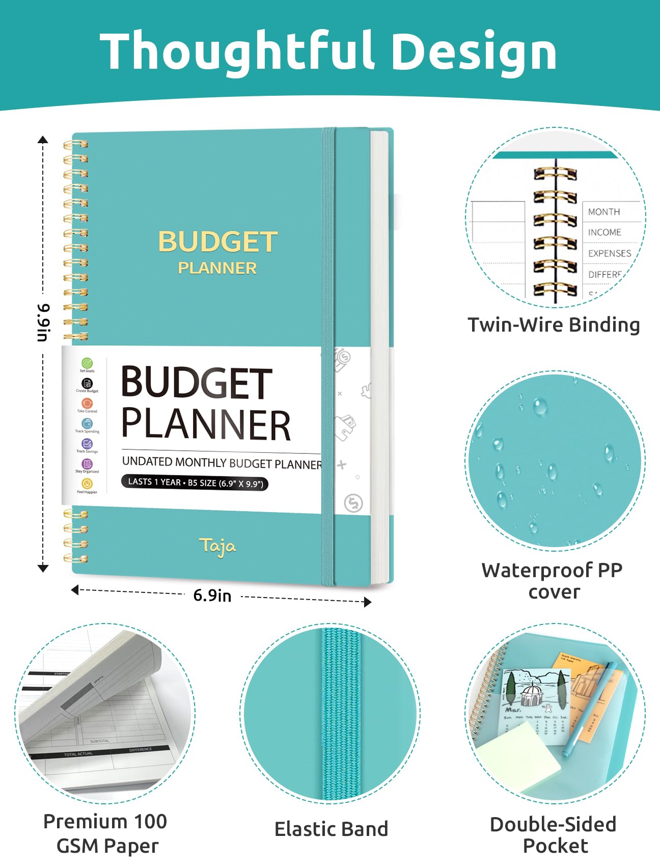 2024-2025 Monthly Budget Planner & Expense Tracker Notebook - Undated Financial Organizer for Money Management, Bill Tracking & Savings Goals | Personal Finance Journal for Home, Office & Travel (Blue)