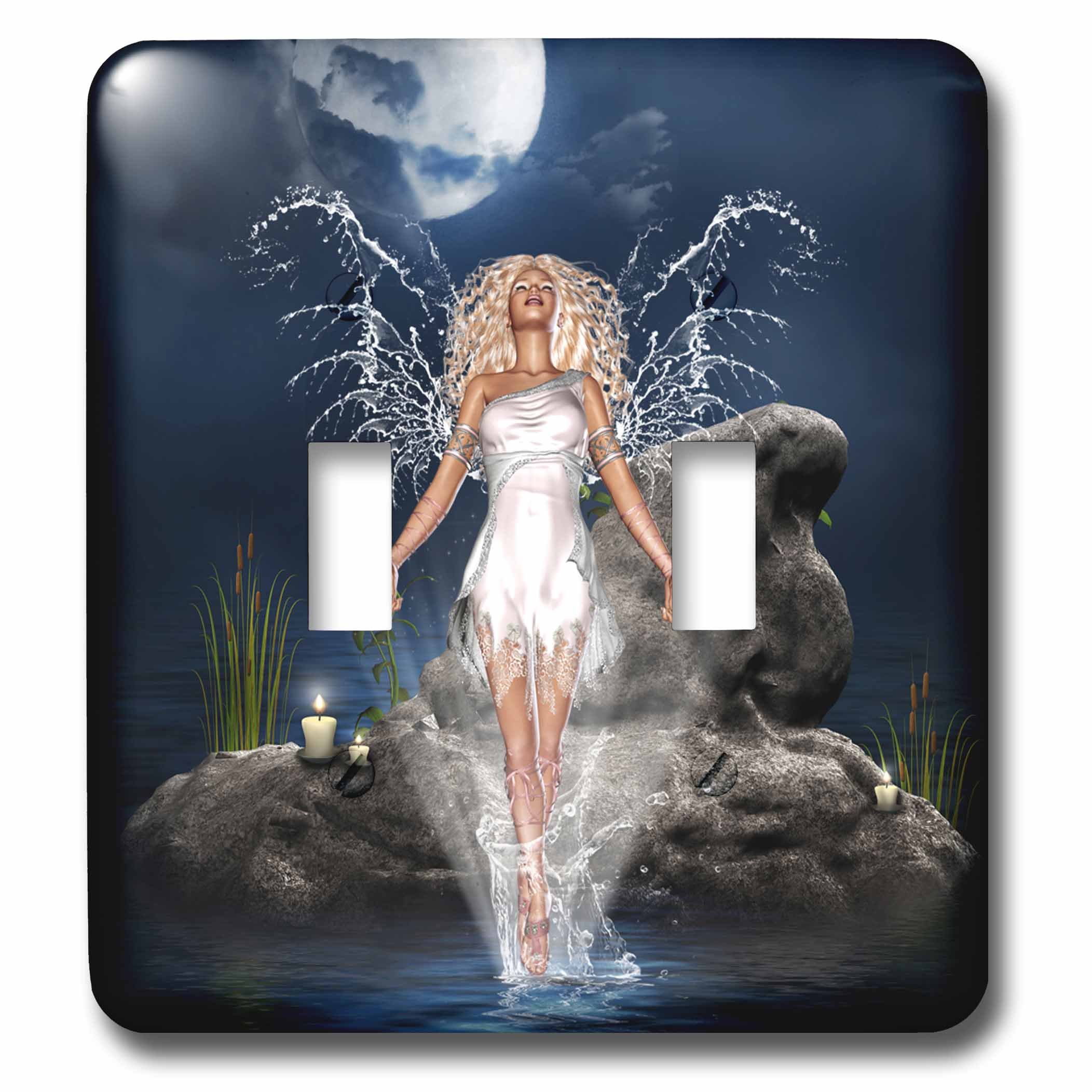 3D Rose Water Guardian Angel Sea Candles Rock Blue Fantasy Double Toggle Switch - Perfect for Home Decor, Spa Relaxation & Gift Giving