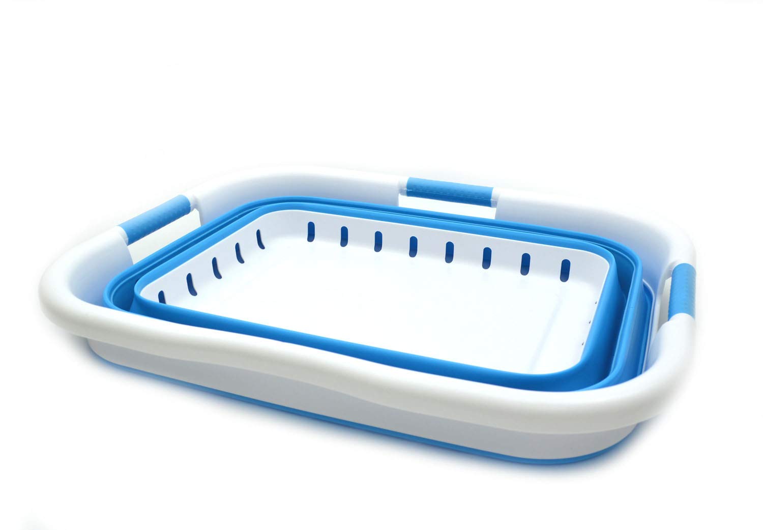 Sammart 41L Foldable Laundry Basket with 3 Handles - Collapsible Storage Organizer for Clothes, Toys & Home Essentials - Portable & Space Saving Hamper (White/Sky Blue) - Perfect for Dorm, Apartment & Travel Use