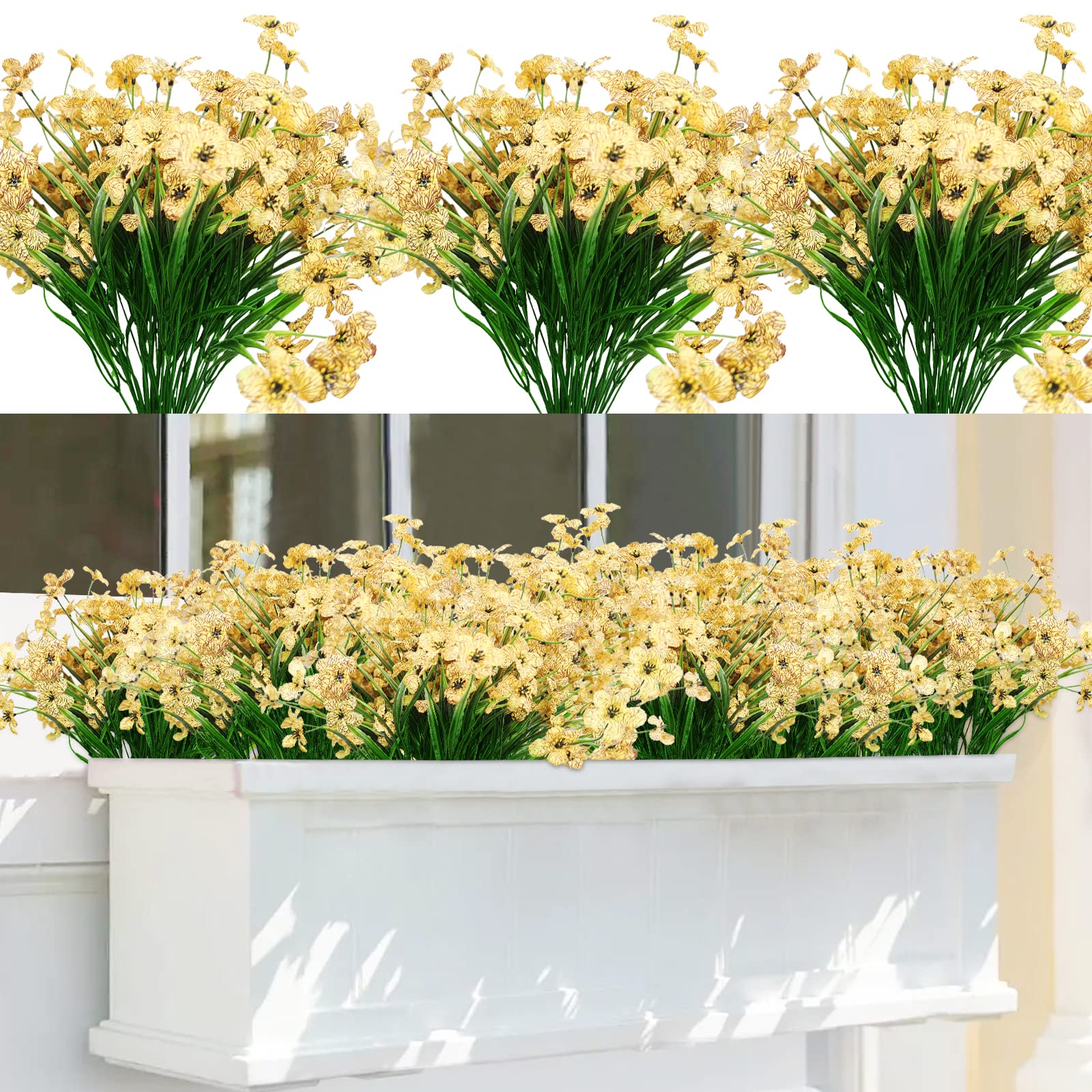 10 Bundles UV Resistant Artificial Flowers - Fade Proof Fake Christmas Flowers for Indoor Outdoor Decor, Garden, Porch, Window Box, Wedding & Farmhouse - Perfect for Holiday, Home & Party Decorations (Yellow)