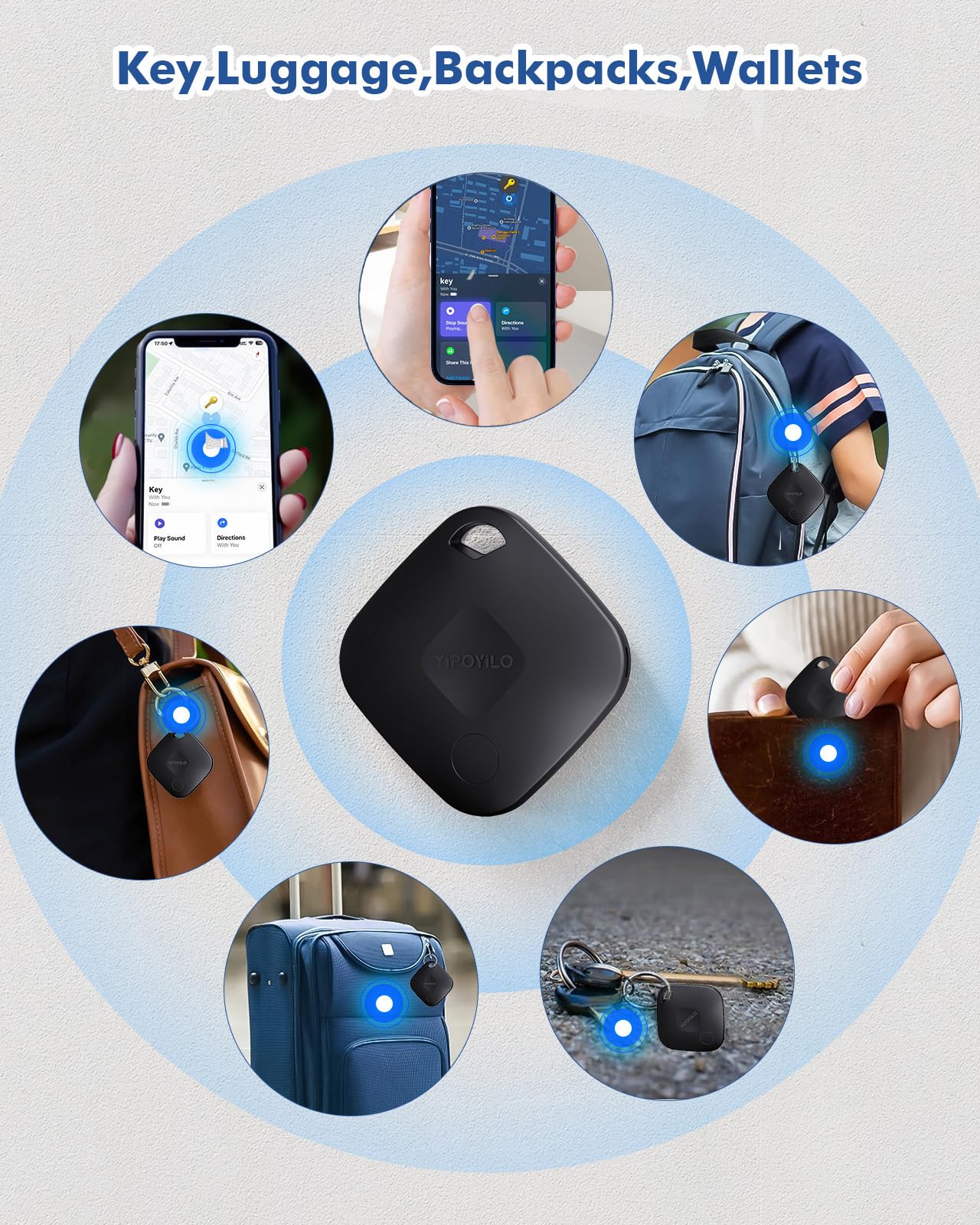 Yipoyilo Smart Bluetooth Tracker for Apple Find My, 2 Pack Black - Luggage & Keys Finder
