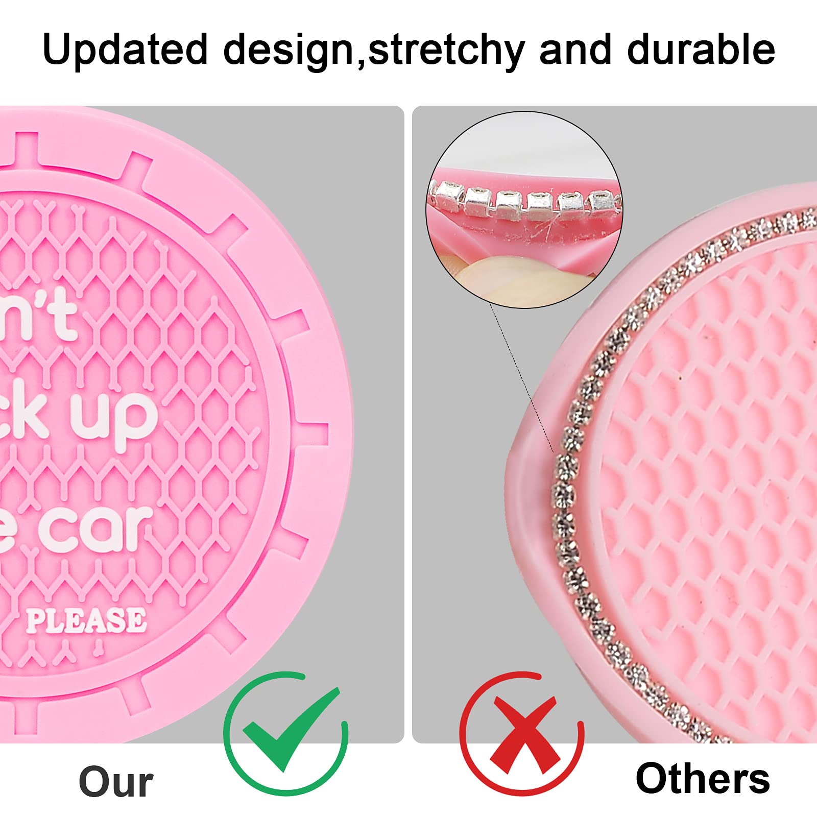 4PCS Non-Slip Silicone Car Cup Holder Coasters - Universal Fit for Most Vehicles, Pink Interior Accessories for Women | Perfect for Coffee, Drinks & Daily Commute