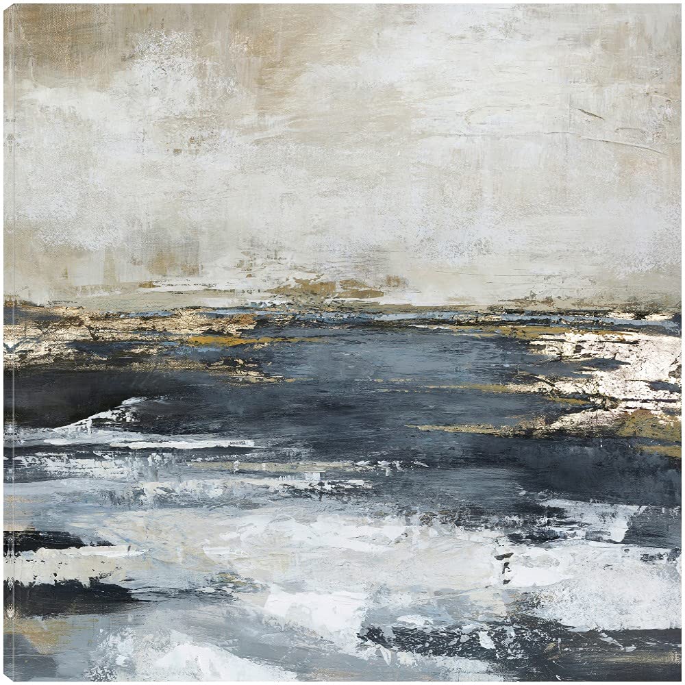 Blue Bay Fine Art Canvas Wall Decor by Artist Design Fabrikken - 32x32 Inch Modern Abstract Painting for Living Room, Bedroom, Office - Ready to Hang Canvas Art for Home & Commercial Spaces
