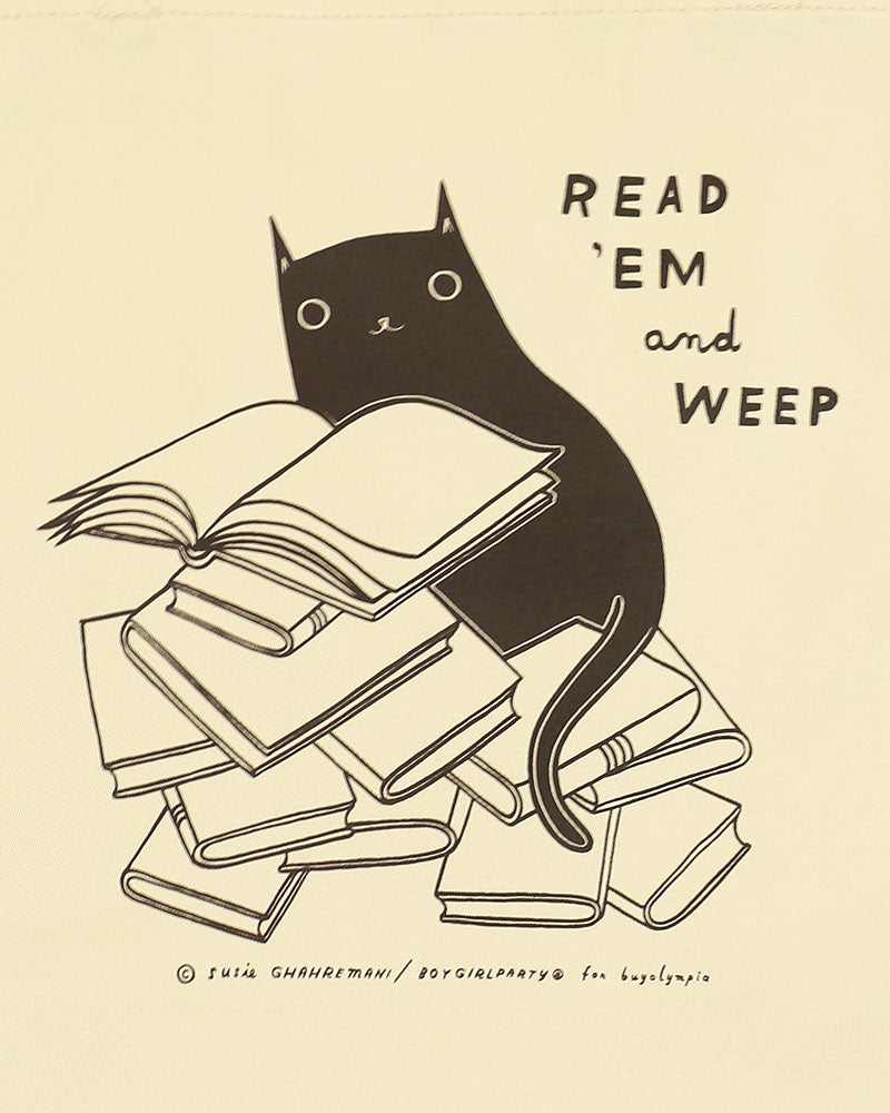 Read 'Em And Weep Cat Book Tote Bag - Stylish Canvas Book Bag for Women, Cute Cat Lover Gift - Perfect for Library, Shopping & Work Commute