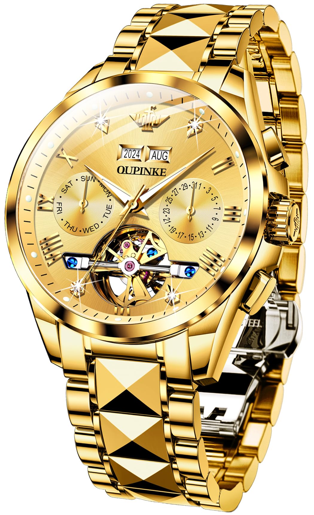 Luxury Men's Automatic Skeleton Watch with Diamond & Sapphire Crystal - Self-Winding Dress Watch in Tungsten Steel - Perfect for Business, Formal Events & Gifts