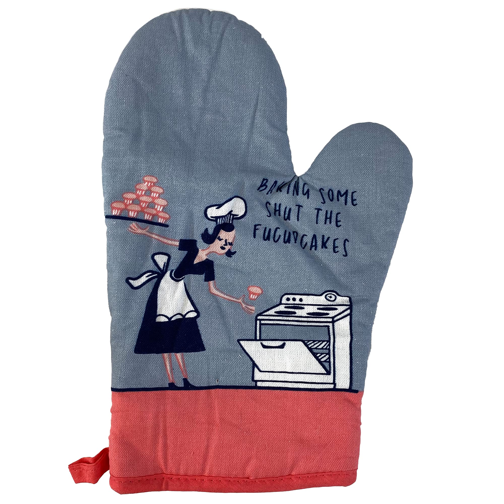 Funny 'Shut The Fucupcakes' Oven Mitt - Sarcastic Graphic Kitchen Glove for Baking, Cooking & BBQ - Blue Novelty Chef Accessory for Home Bakers & Cupcake Lovers