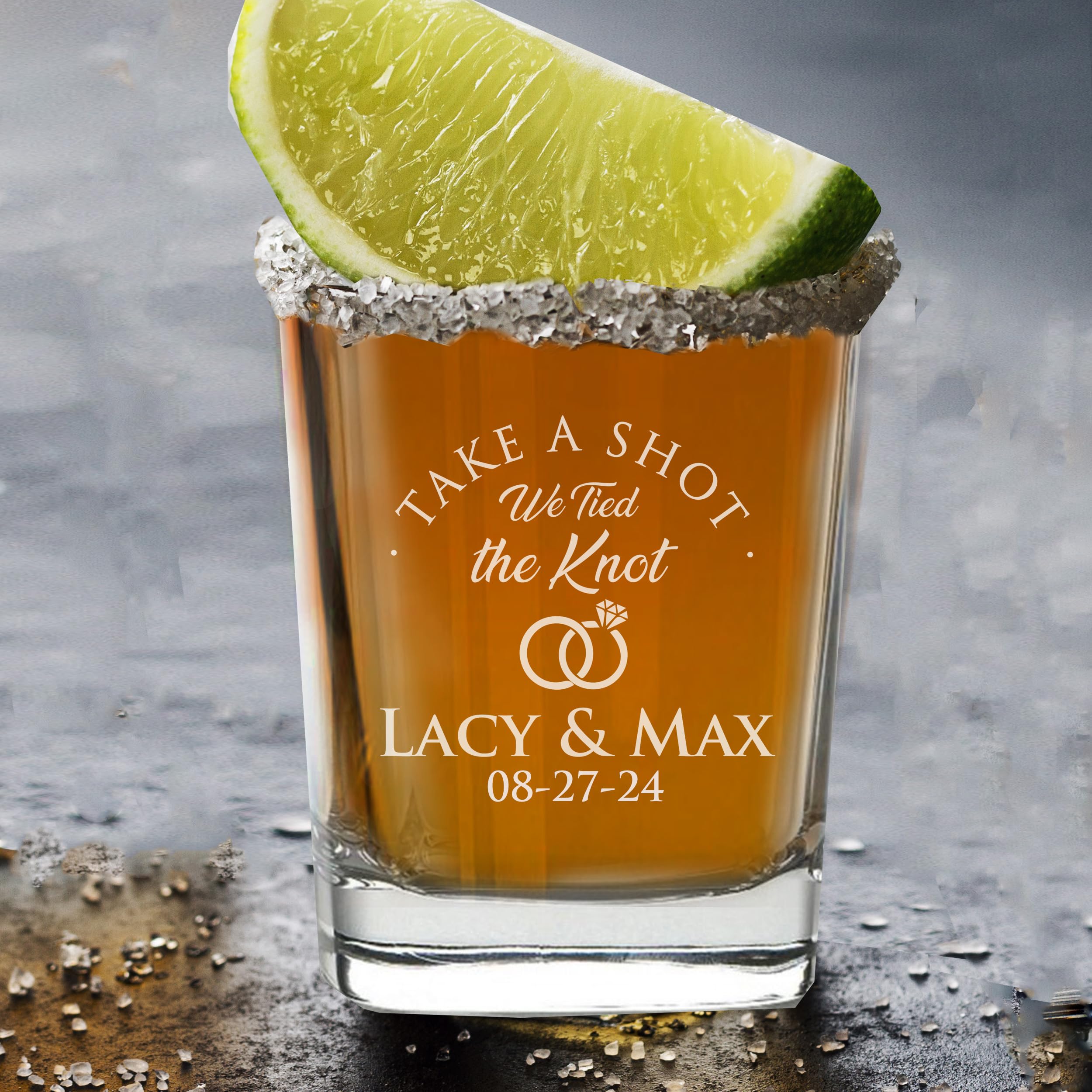 Custom Engraved Wedding Shot Glasses - Personalized 'Take a Shot We Tied the Knot' Barware for Guests, Couples & Engagement Parties (Set of 100) - Perfect for Wedding Receptions, Bridal Showers & Anniversary Celebrations