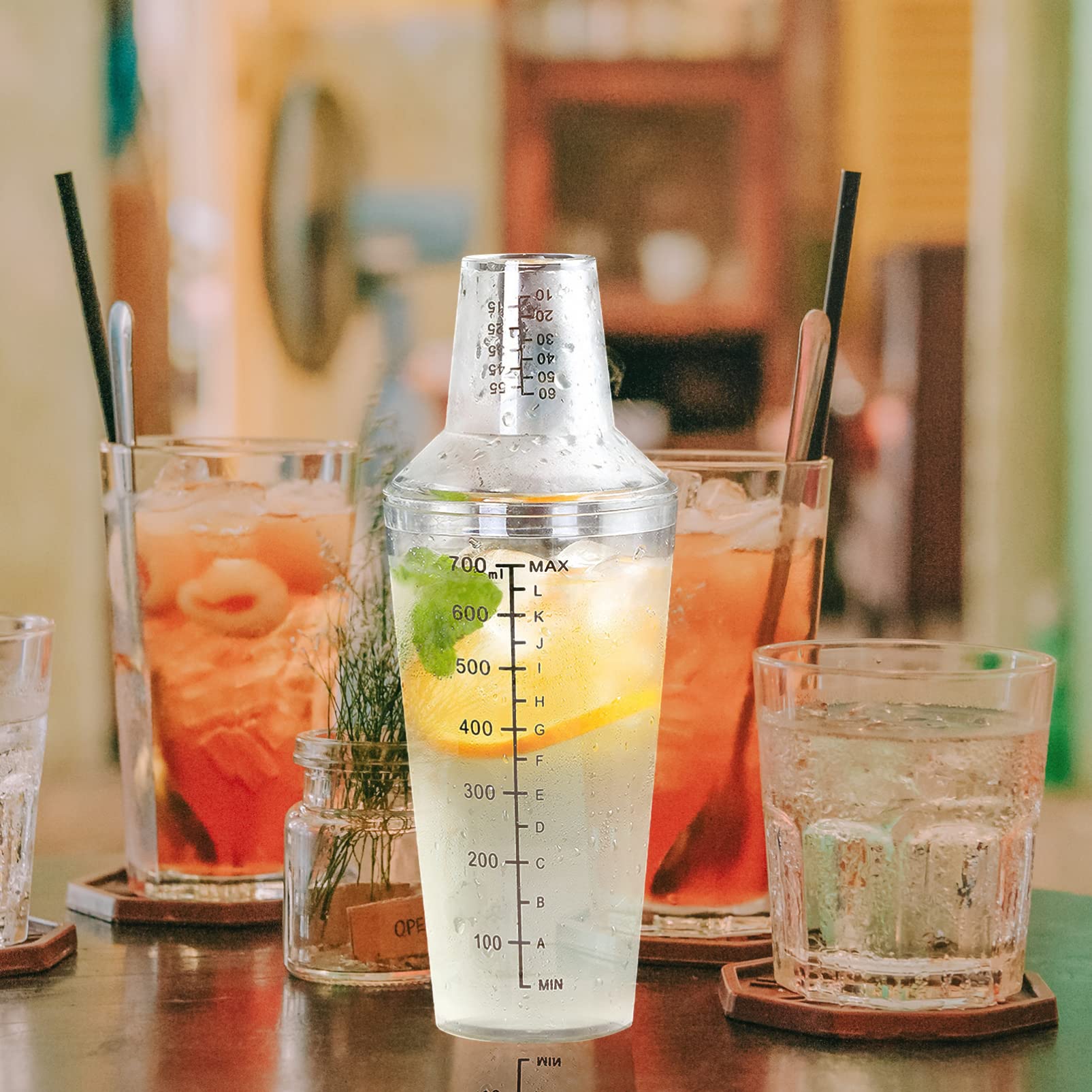 Zerodeko Snow Grams Plastic Cup - 16oz Clear Drinkware for Milk Tea, Cocktails & Protein Shakes | Stainless Steel Cocktail Shaker with Measuring Scale | Perfect for Bartending, Home Mixing & Party Drinks