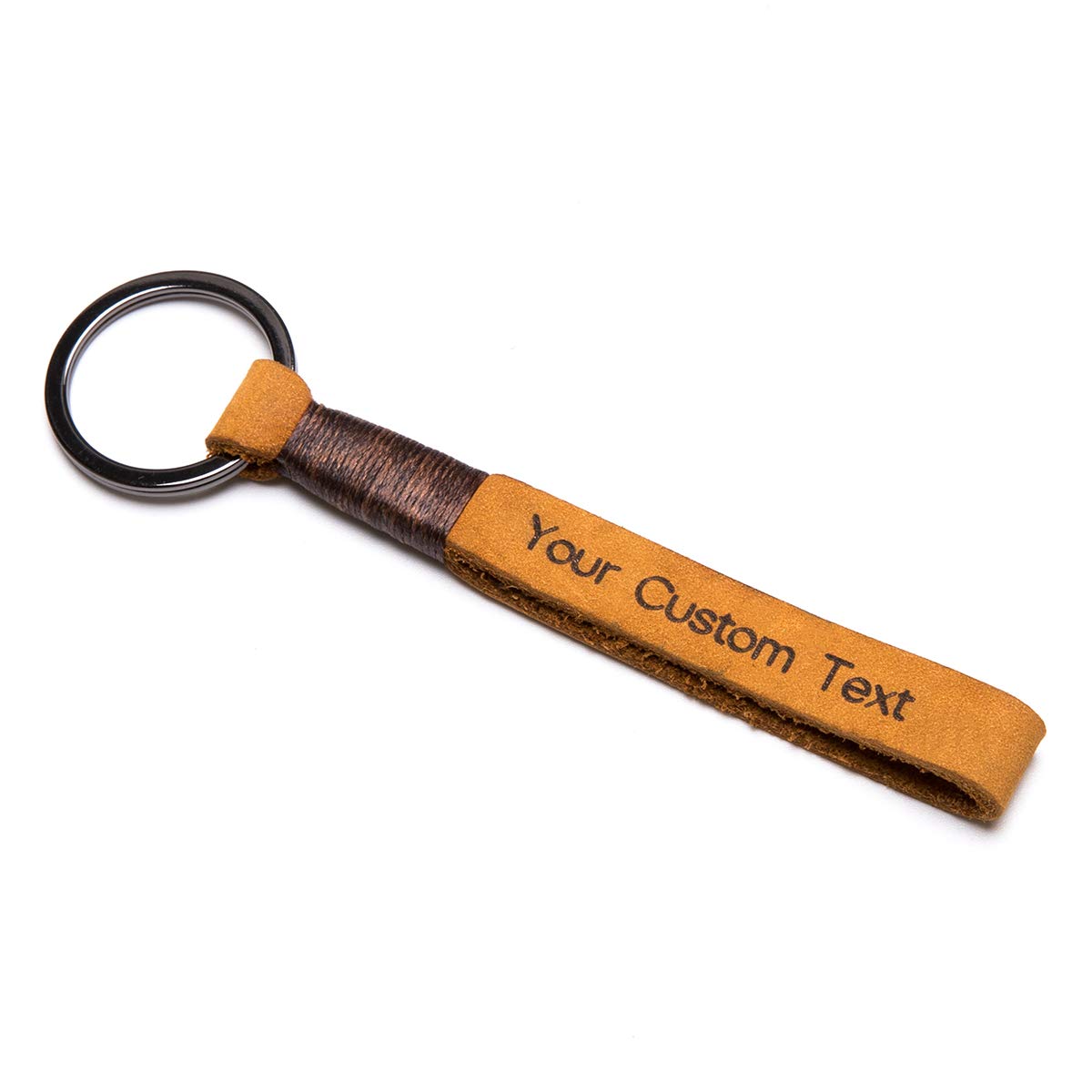 Personalized Leather Keychain - Custom Engraved Name Keyring, Genuine Leather Key Tag with Any Word (Ideal for Gifts, Travel, Office & Everyday Use)