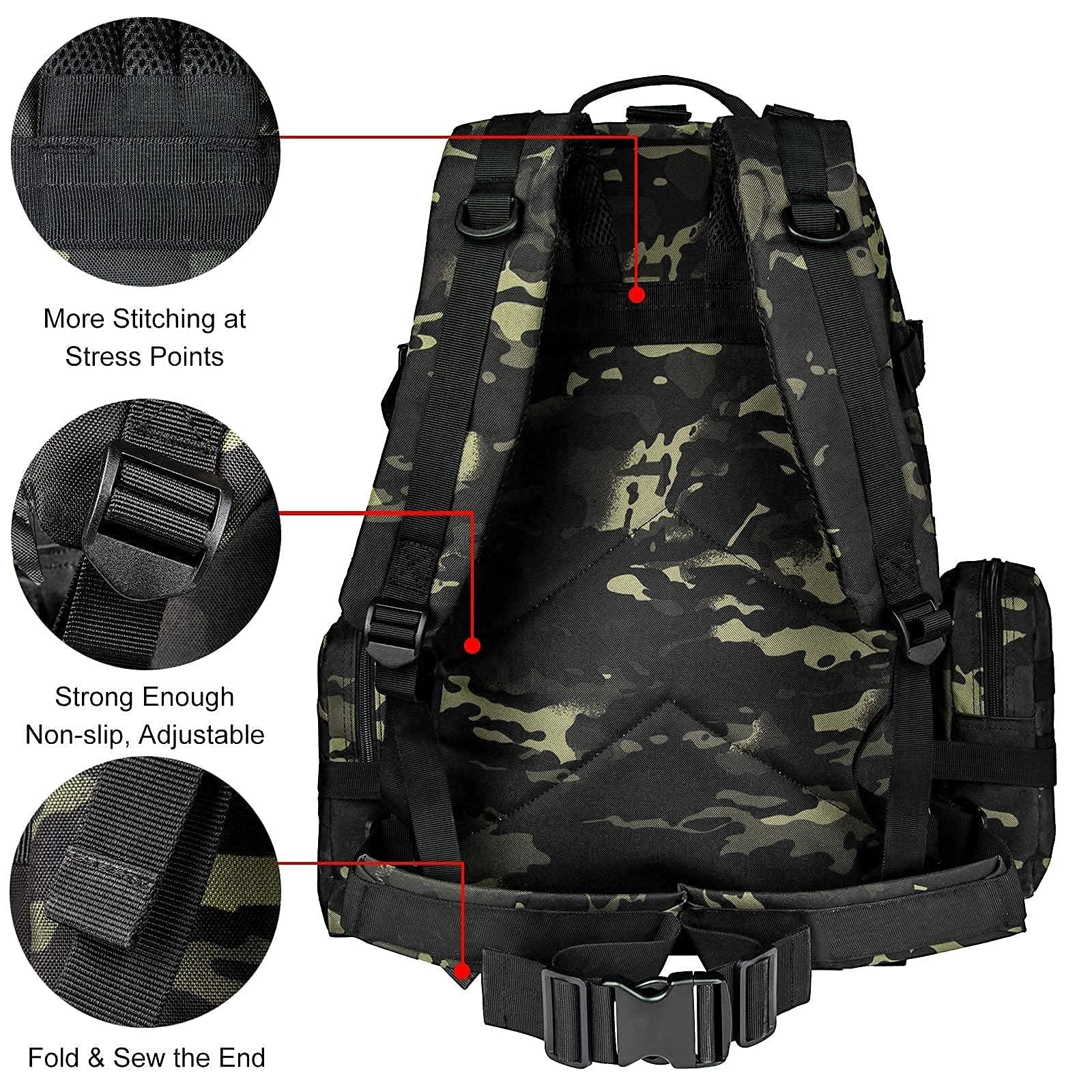 CVLIFE 60L Tactical Backpack for Men & Women - Military Large Army Rucksack with D-Ring, MOLLE Clips & Compass Accessories - 3 Day Bug Out Survival Bag for Hiking, Camping, Gym & Outdoor Adventures (Black)