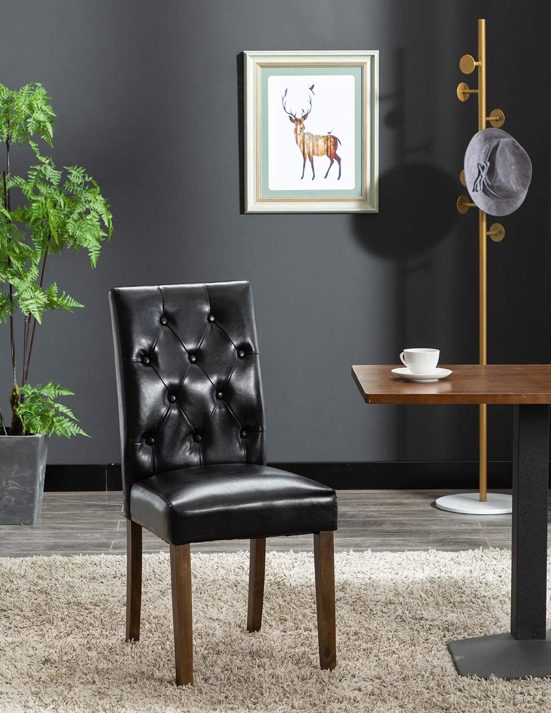 Porthos Home Hough Set of 2 Dining Chairs - Tall Back PU Leather Upholstered Chairs with Button Tufting & Rubberwood Legs, Armless Space-Saving Design for Small Dining Rooms, Kitchens, Apartments, and Breakfast Nooks | Modern Comfort Seating for Family Meals and Entertaining