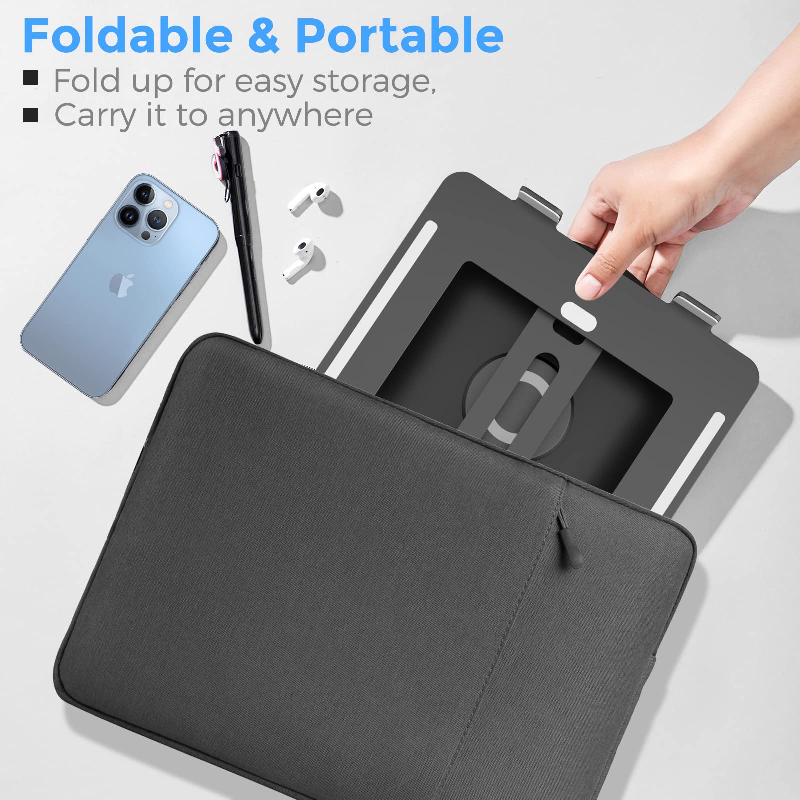 Swivel Laptop Stand for Desk - Adjustable Height, 360° Rotating Base, Foldable Ergonomic Riser, Portable Laptop Holder for MacBook & All 10-17'' Laptops, Black - Perfect for Home Office & Workspace