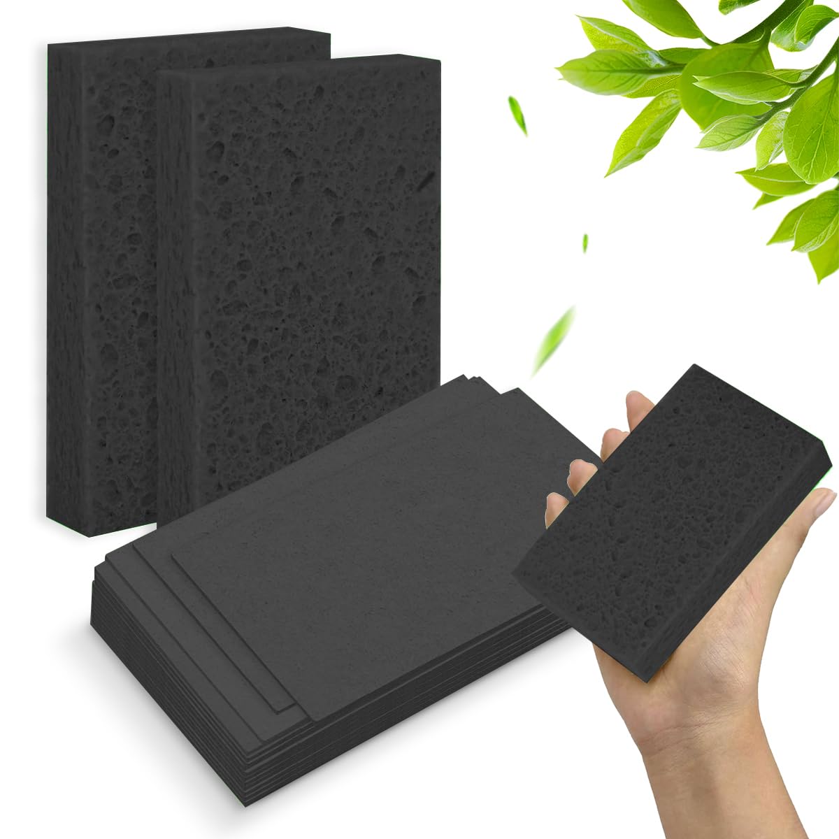 12-Pack Non-Scratch Scrub Sponges for Dishes, Kitchen, Bathroom & Car Cleaning - Gentle Scouring Pads with Fun Cut-Out Shapes for Kids DIY Projects - Perfect for Household Chores, Dishwashing & Stain Removal (Black)