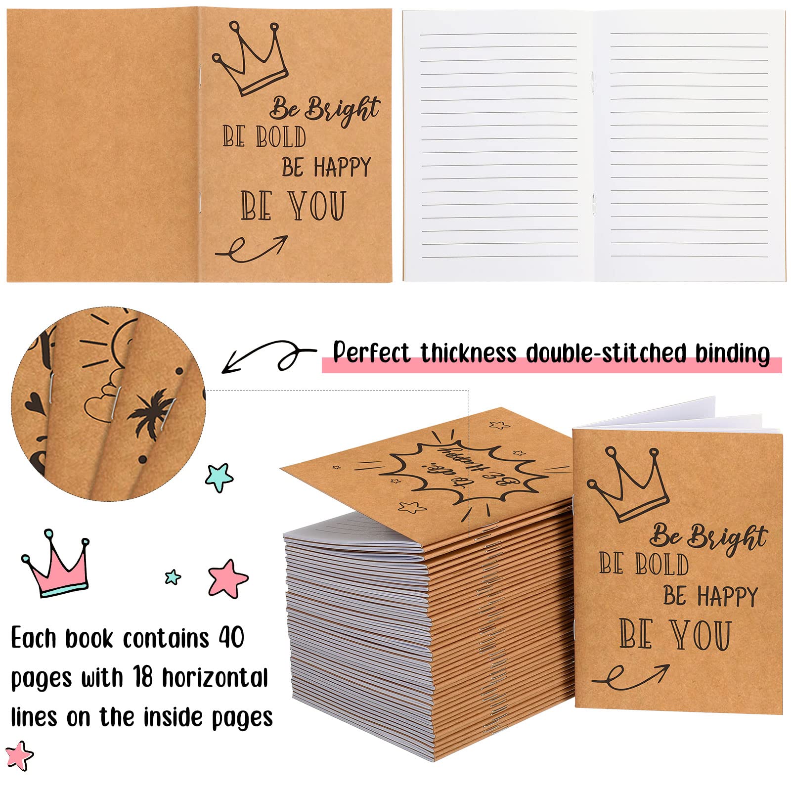 48 Pack Kraft Motivational Notepads - Inspirational Notebooks for School & Office, 4.3x6.1 Inches