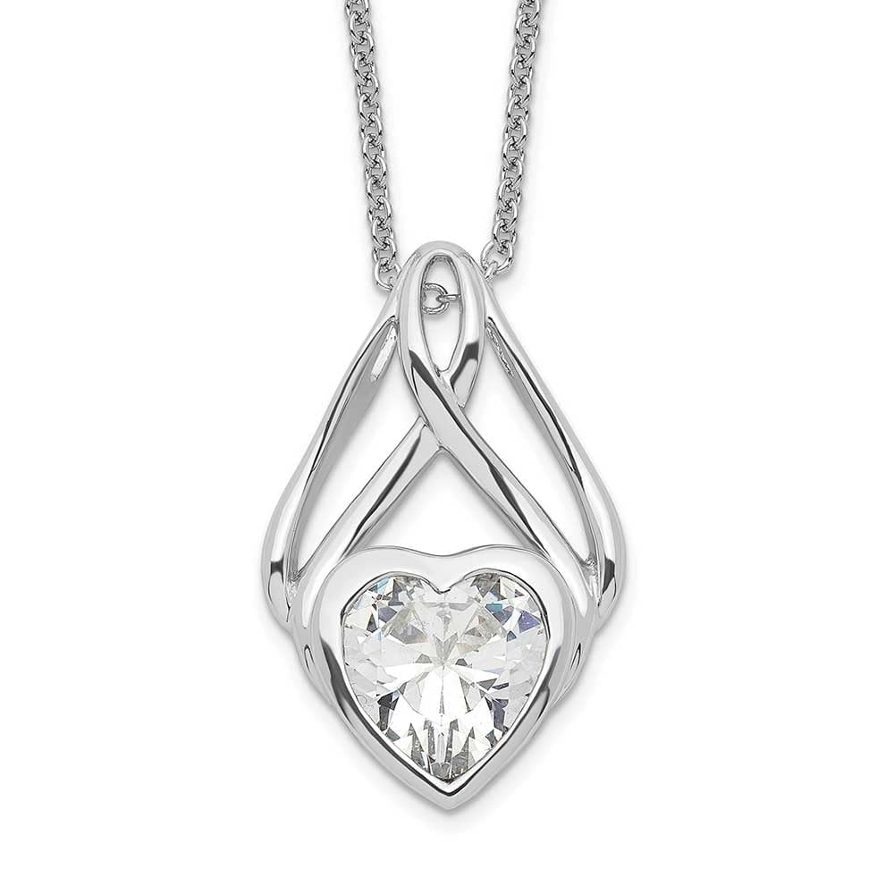 18in Sterling Silver & CZ Heart Pendant Necklace - Elegant Wrapped Heart Design for Women - Perfect for Valentine's Day, Anniversary & Romantic Gifts