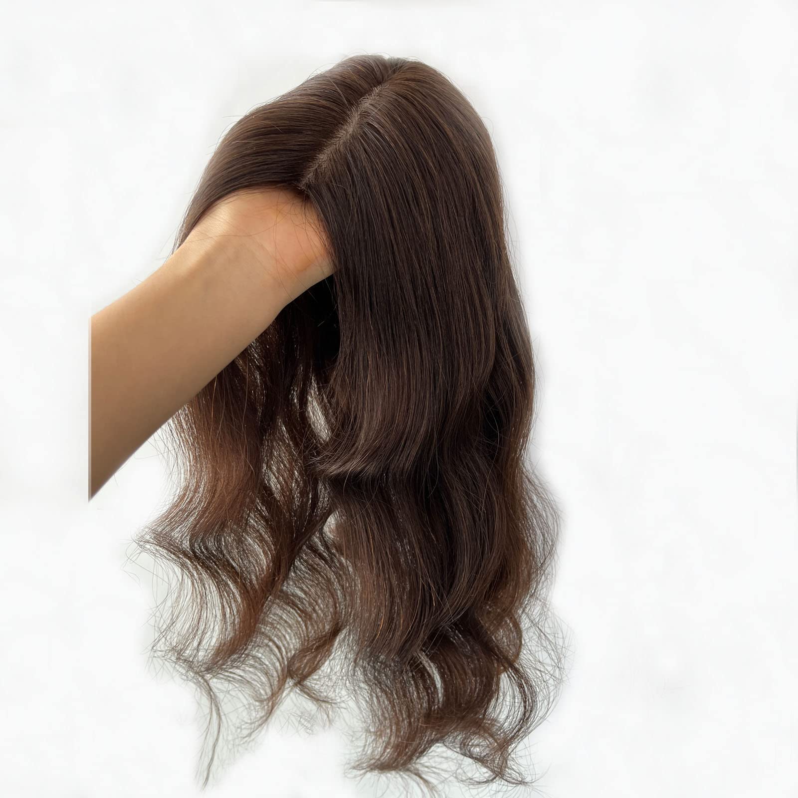 100% Remy Human Hair Toppers for Women - 16 Inch Brown Clip-in Hairpiece with 130% Density & 12x13cm Silk Base - Solution for Thinning Hair, Hair Loss & Gray Coverage | Perfect for Daily Wear, Special Occasions & Confidence Boosting