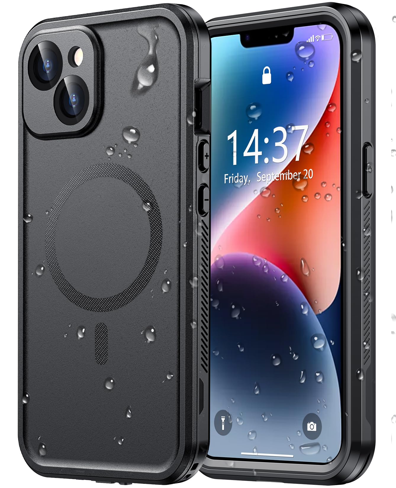 Temdan Magnetic Waterproof Case for iPhone 14 - IP68 Underwater Protection | Magsafe Compatible | 9H Tempered Glass Camera & Screen Protector | Full Body Shockproof Phone Cover (Black) - Perfect for Outdoor Adventures, Swimming & Extreme Sports Protection