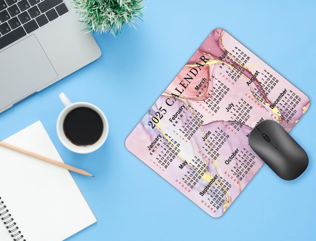 2025 Pink Marble Pattern Mouse Pad - Natural Rubber Non-Slip Gaming Mouse Mat with Smooth Surface (9.5