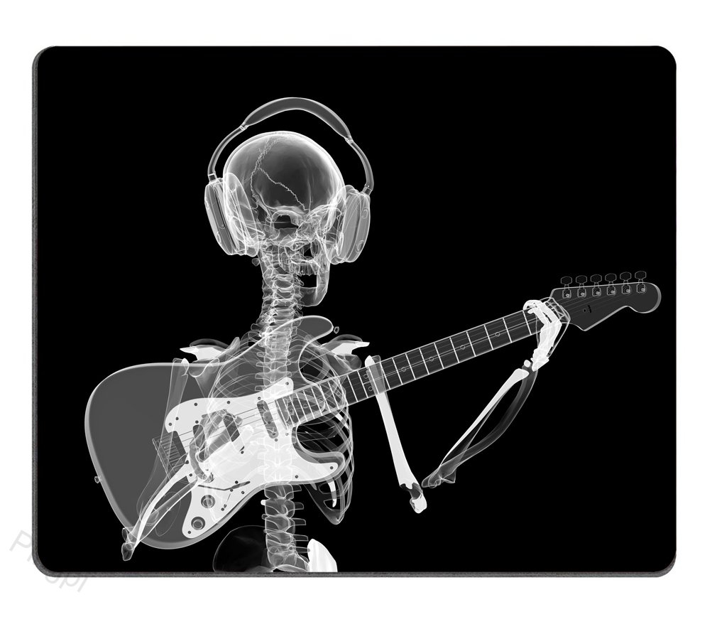 Custom Gaming Mouse Pad - Abstract X-Ray Skull Skeleton with Headphones Playing Guitar Design, 9.5