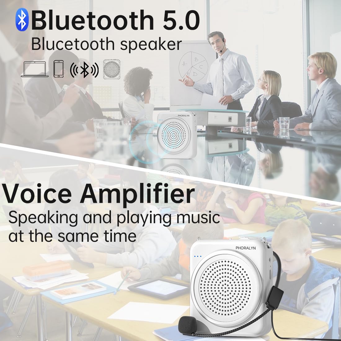 Portable Voice Amplifier with Headset Microphone - Personal Mini Speaker for Teachers, Tour Guides, Classroom, Meetings & Yoga - Rechargeable & Lightweight (White) - Perfect for Public Speaking, Outdoor Events & Group Instruction