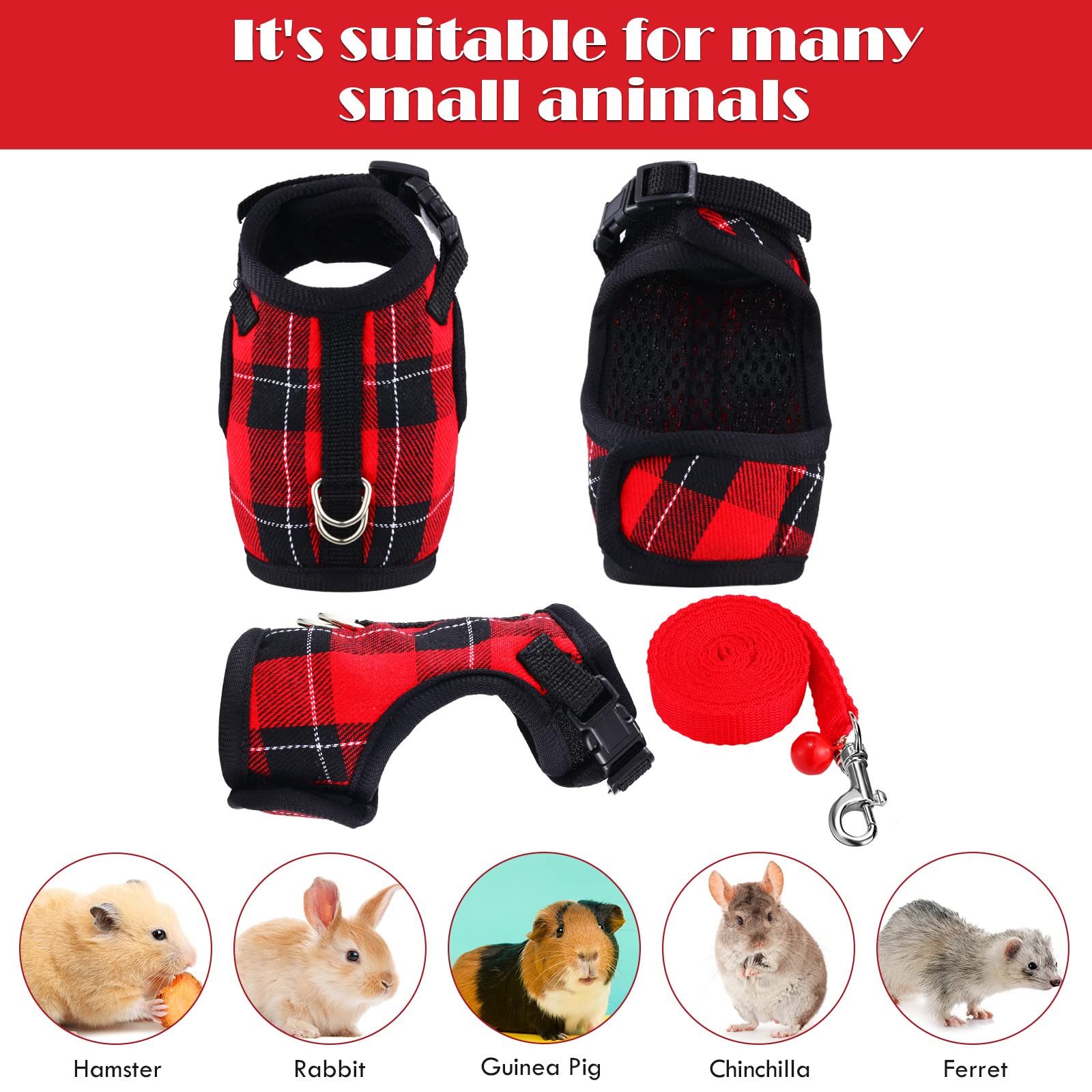 2 Pack Adjustable Guinea Pig Harness and Leash Set with Safety Bell - No Pull Walking Vest for Hamsters, Ferrets, Chinchillas & Small Pets (Size L, 9-10 Inch Chest) - Perfect for Outdoor Adventures & Safe Playtime