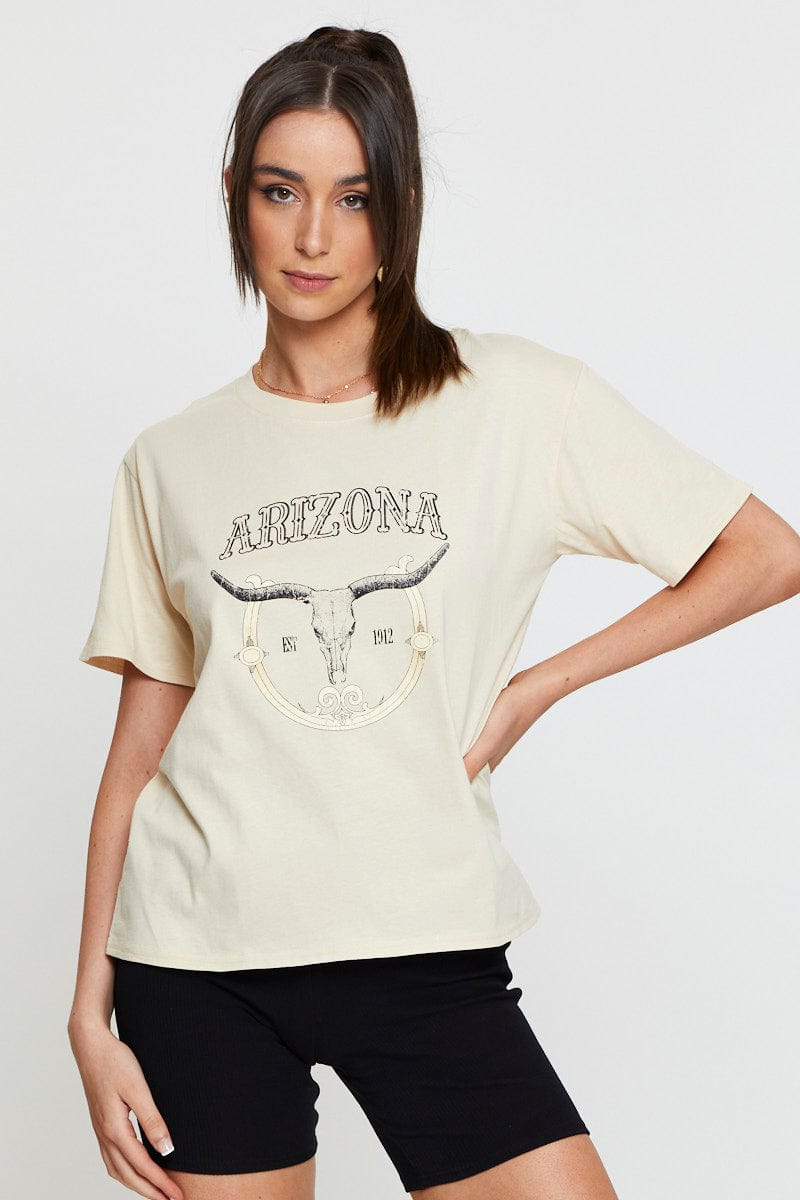 Trendy Beige Graphic T-Shirt for Men & Women - Soft Cotton Short Sleeve Tee - Perfect for Casual Wear, Street Style & Summer Outfits