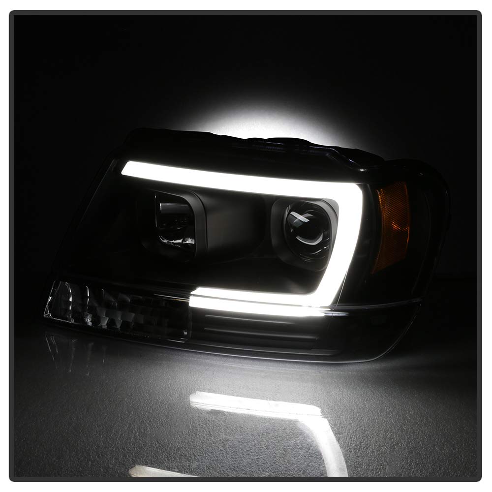 99-04 Jeep Grand Cherokee LED Tube DRL Headlights - Black/Clear Lens for Enhanced Visibility & Style | Perfect for Off-Roading & Night Driving