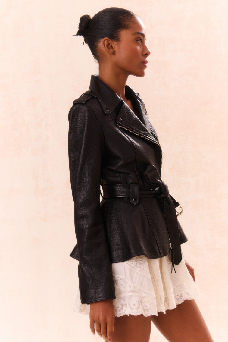 Montine Genuine Lamb Leather Moto Jacket for Women - Stylish Biker Jacket with Zipper Details - Perfect for Motorcycle Riding, Night Out & Fall Fashion