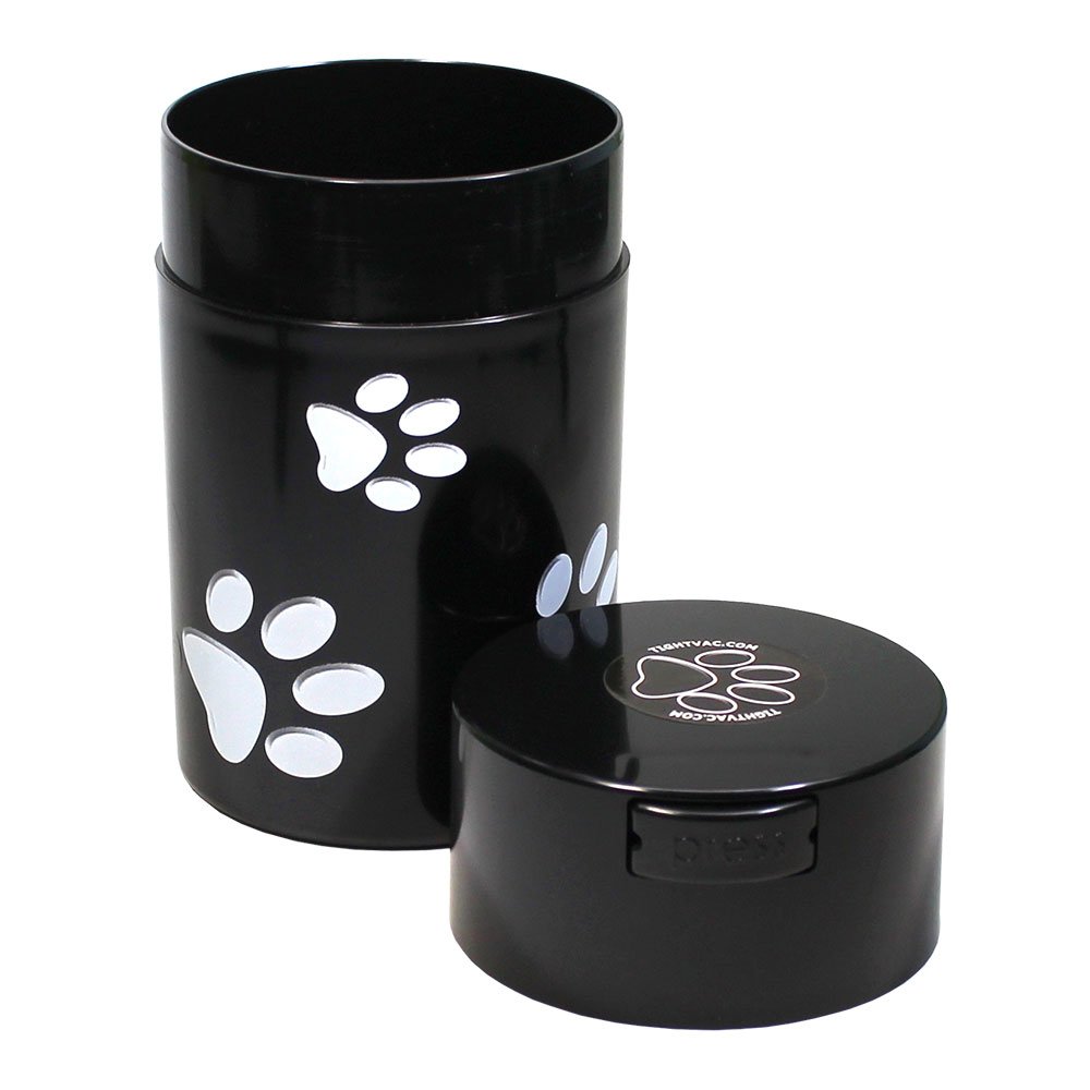 Pawvac 6 Ounce Vacuum Sealed Pet Food Storage Container with Black Cap & White Paws - Airtight Dry Food Canister for Dog Treats, Cat Kibble & Pet Snacks - Perfect for Kitchen Pantry Organization & Fresh Food Storage