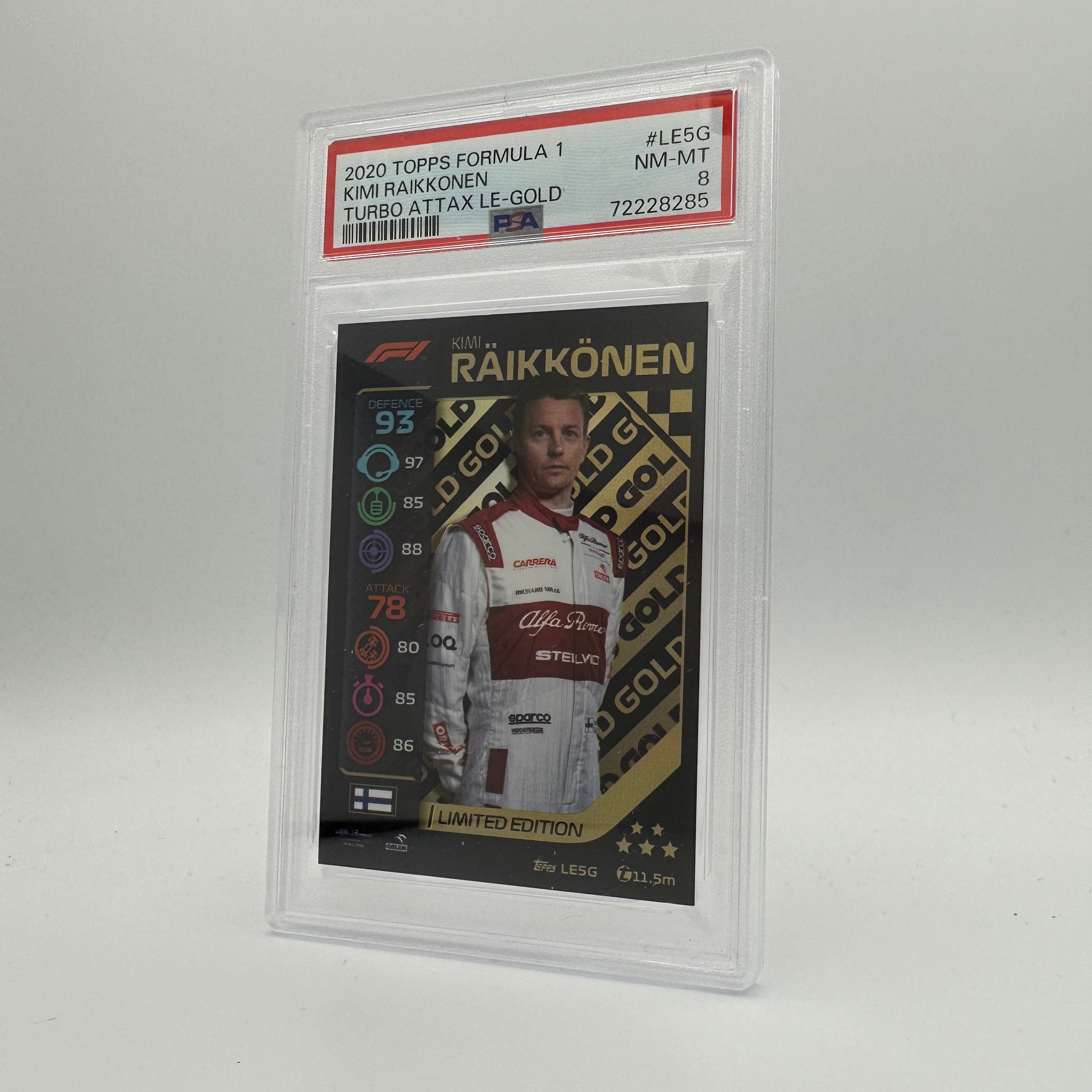 PSA 8 Graded Kimi Raikkonen #LE5G Limited Edition Gold Trading Card - Perfect for Collectors, Sports Memorabilia Enthusiasts & F1 Racing Fans Display