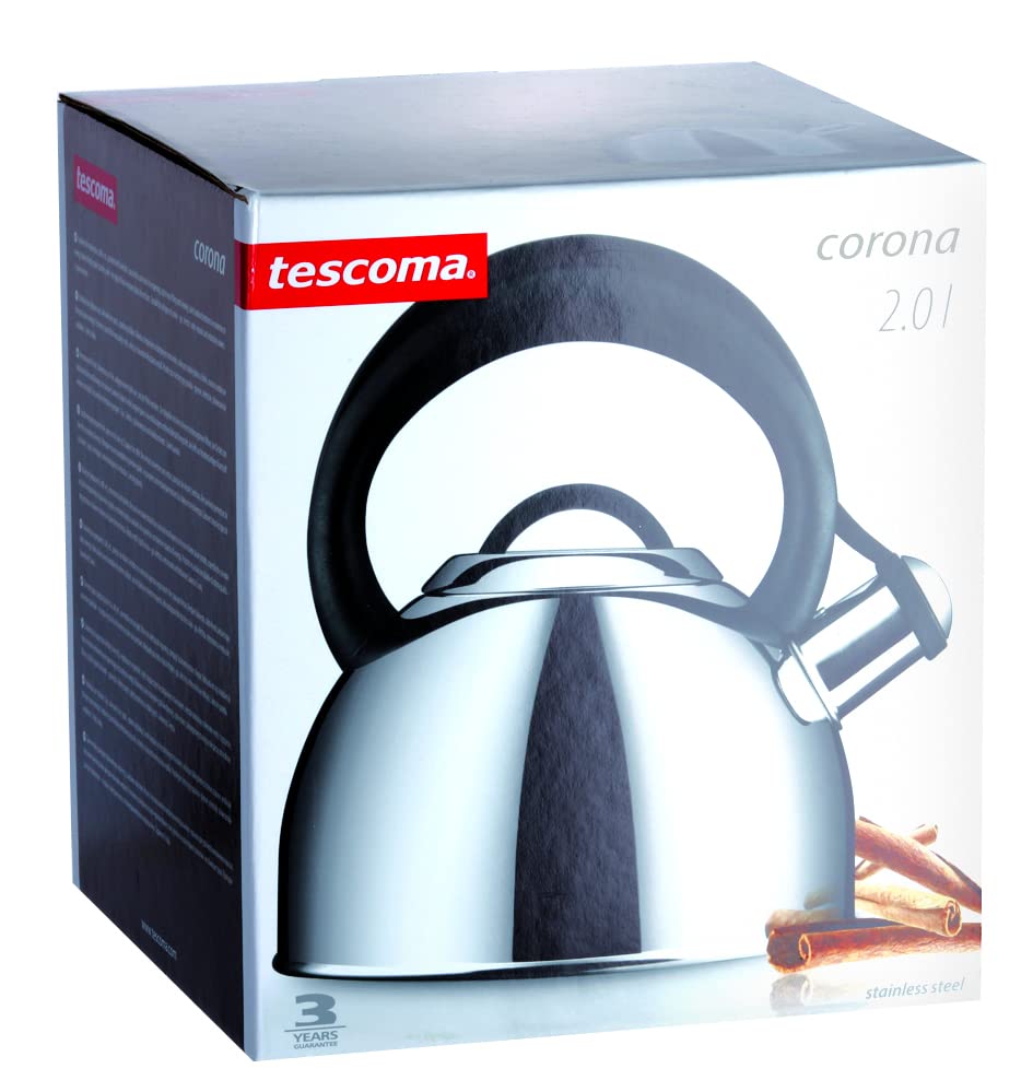 Tescoma Corona 2.0L Stainless Steel Tea Kettle with Lid - Perfect for Boiling Water, Making Tea & Coffee for Home, Office or Camping Use