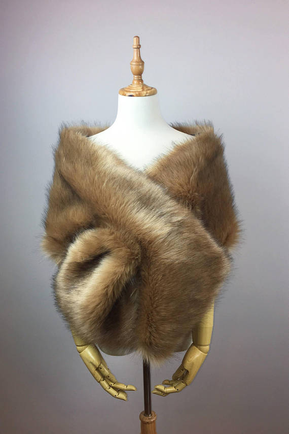 Honey Brown Fur Shawl - Soft & Warm Winter Wrap for Women - Elegant & Cozy Fashion Accessory for Parties, Weddings, and Cold Weather Outfits (Lilian LBrw03)