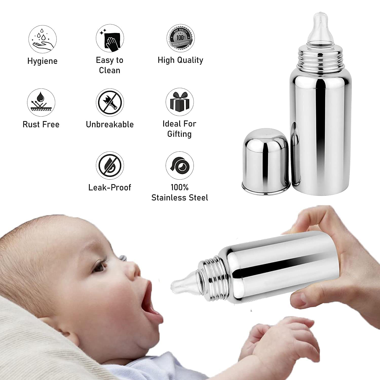 DKB Baby Fruit Feeder Pacifier Set - Includes Silicone Food Dispensing Spoon (90ml), Fruit Teether, Finger Brush, Baby Bib & Steel Bottle (240ml) - Blue | Safe for Infants 6+ Months | Perfect for Feeding, Teething Relief & On-the-Go Meals