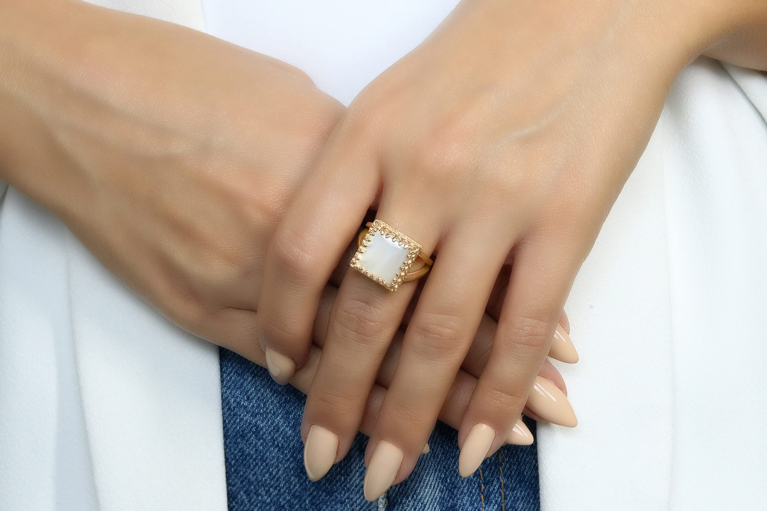 Handmade Rose Gold Pearl Ring for Women - Custom Anemone Jewelry with June Birthstone, Elegant Statement Ring & Gemstone Jewelry - Perfect for Weddings, Anniversaries & Special Occasions