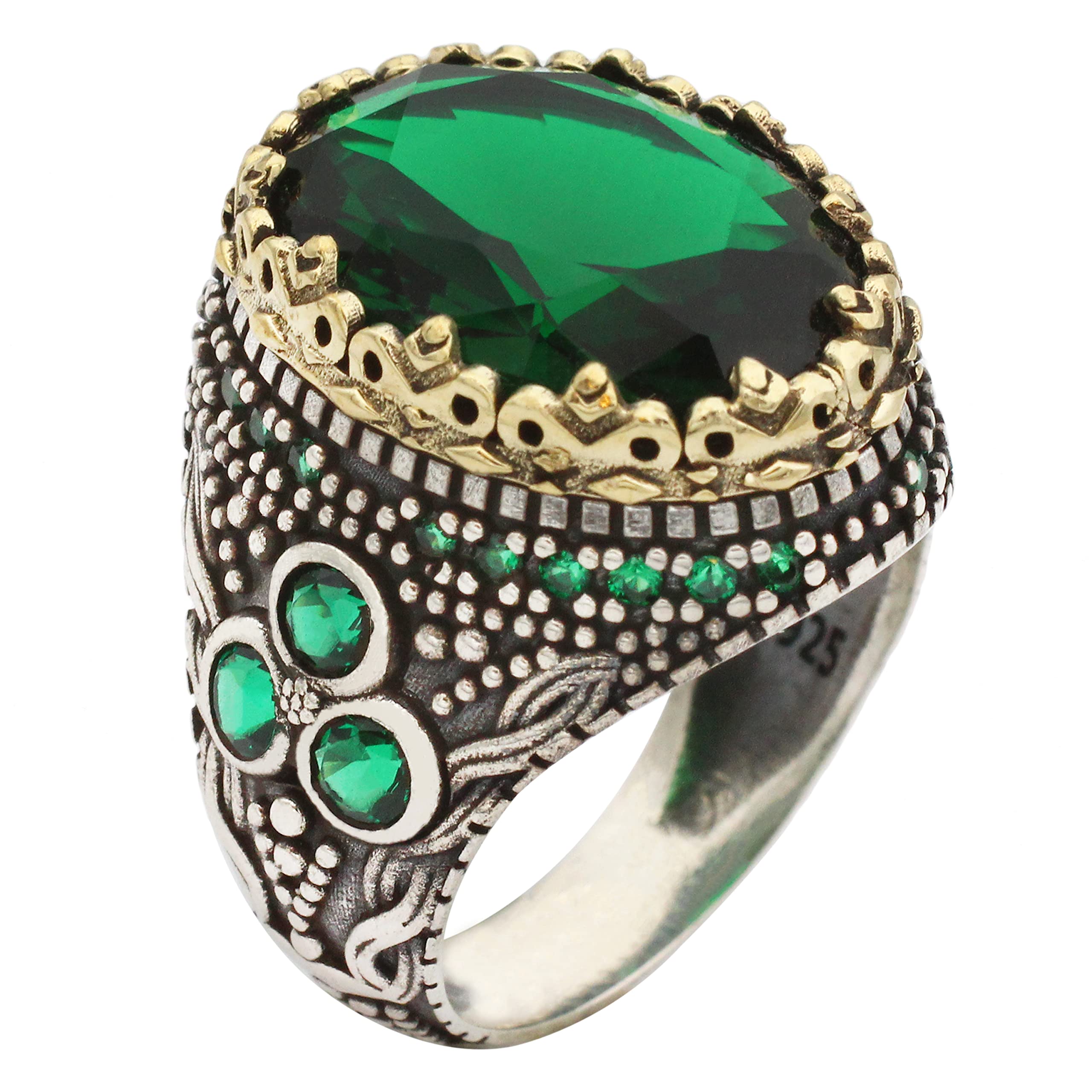 Handmade 925 Sterling Silver Men's Emerald Ring - Vintage Turkish Style Statement Jewelry - Size 8 - Perfect Christmas Gift for Him - Ideal for Weddings, Anniversaries and Special Occasions