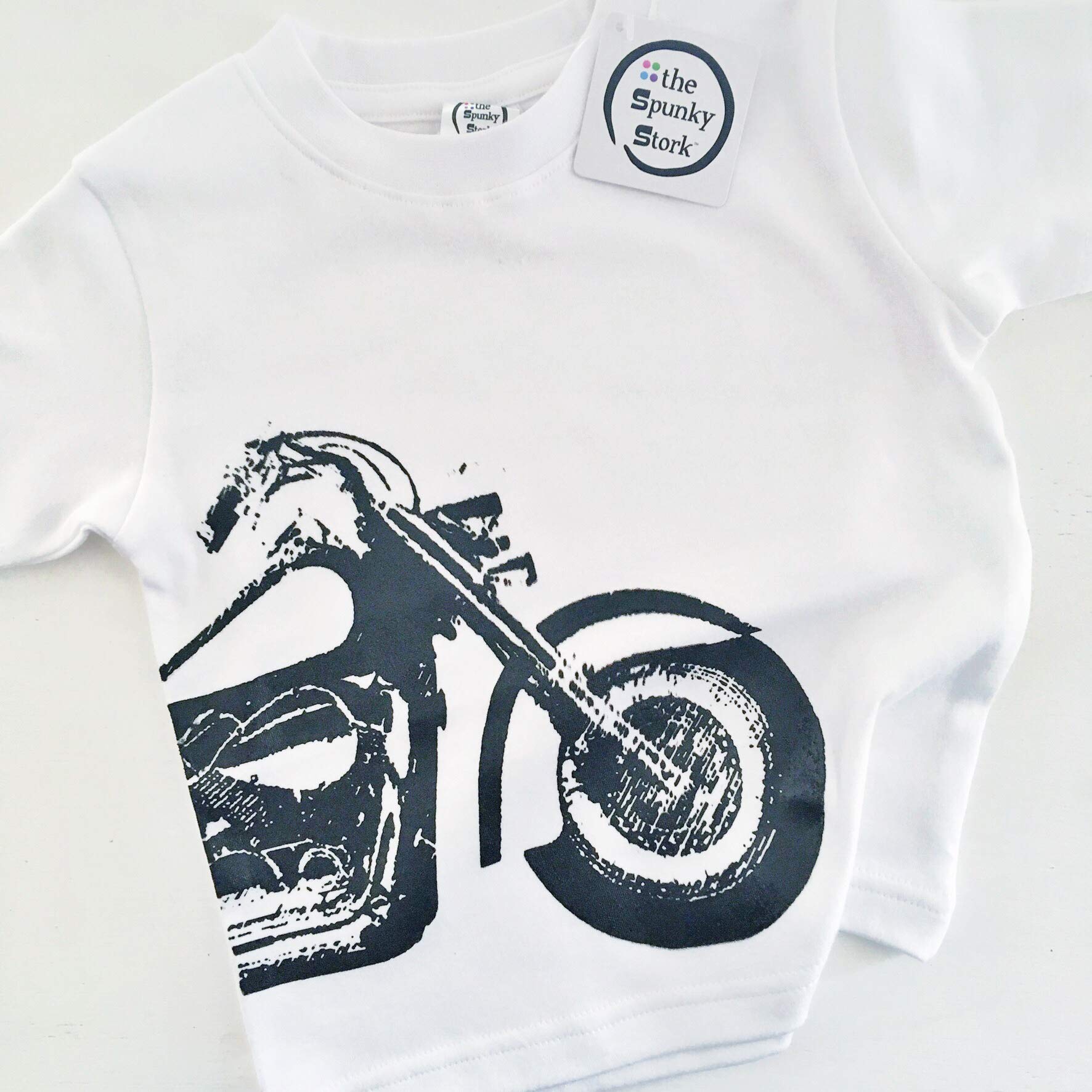 Spunky Stork Motorcycle Organic Cotton Toddler T-Shirt for Boys & Girls - Soft & Comfortable Baby Tee for Playtime, Outings & Casual Wear