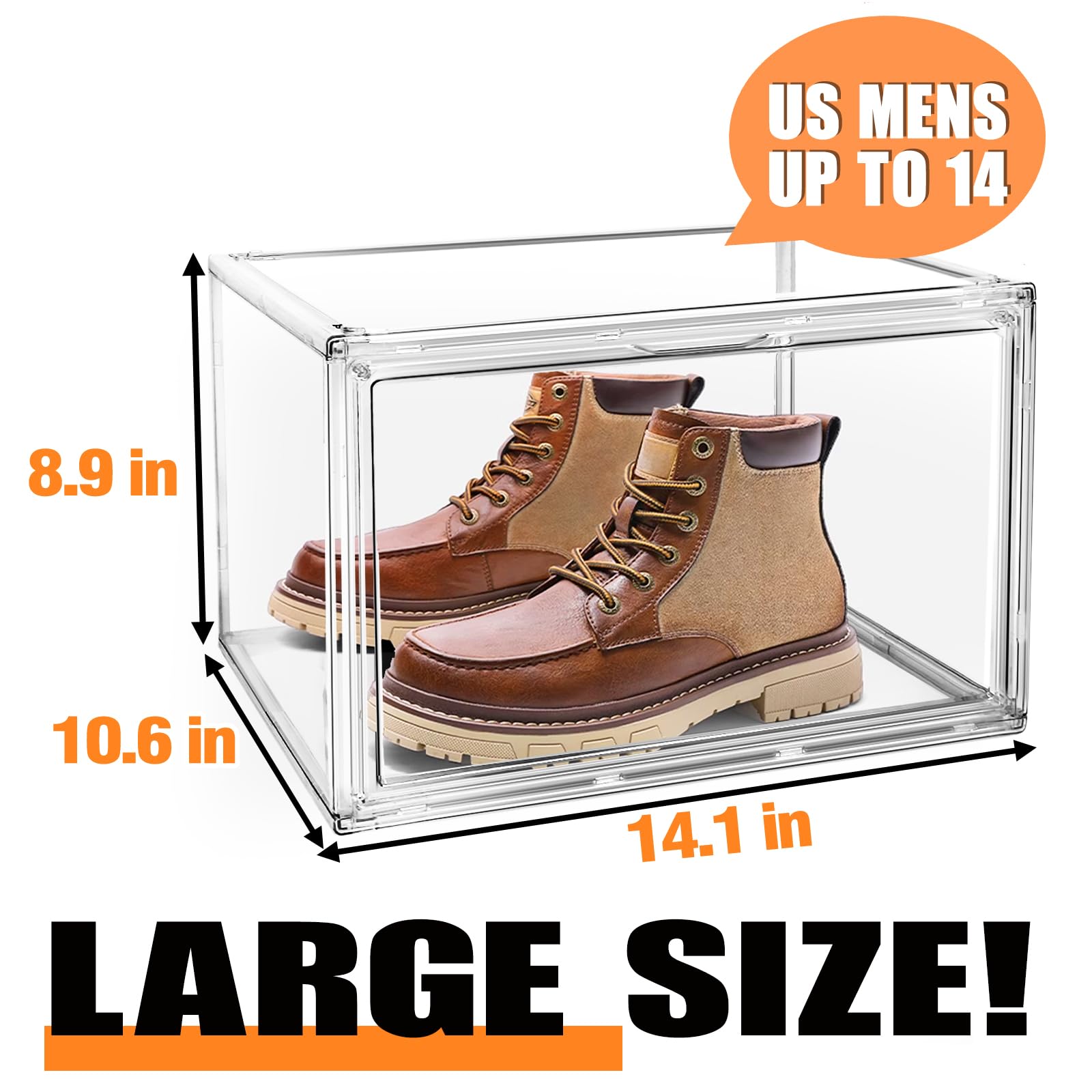 10 Pack Clear Plastic Stackable Shoe Storage Boxes with Magnetic Door - Acrylic Sneaker Display Case for Sneaker Collectors - Perfect for Closet Organization & Sneakerhead Collections