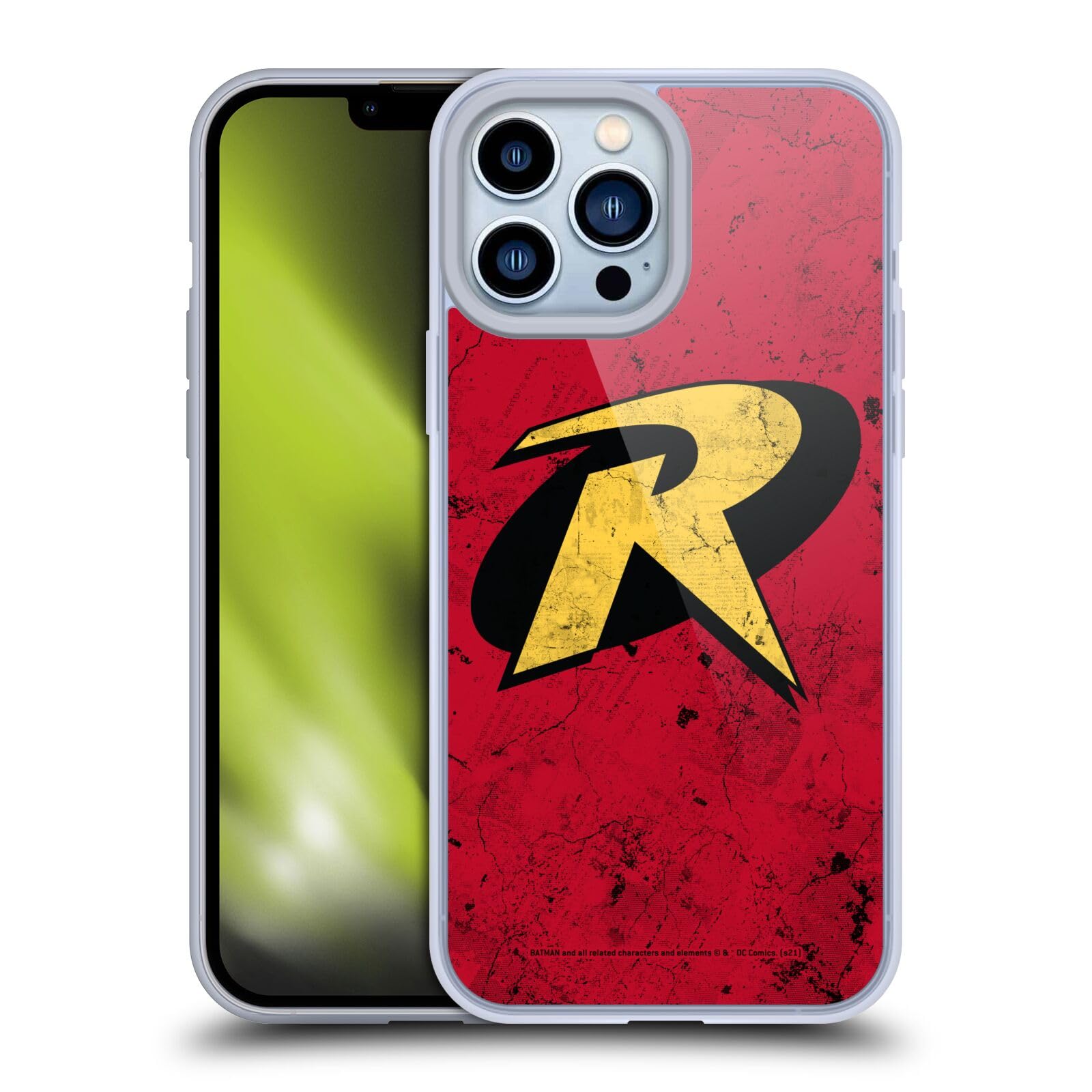 Head Case Designs Batman DC Comics Logo Grunge Robin Soft Gel Case for iPhone 13 Pro Max - Durable Protection & Stylish Superhero Look for Everyday Use